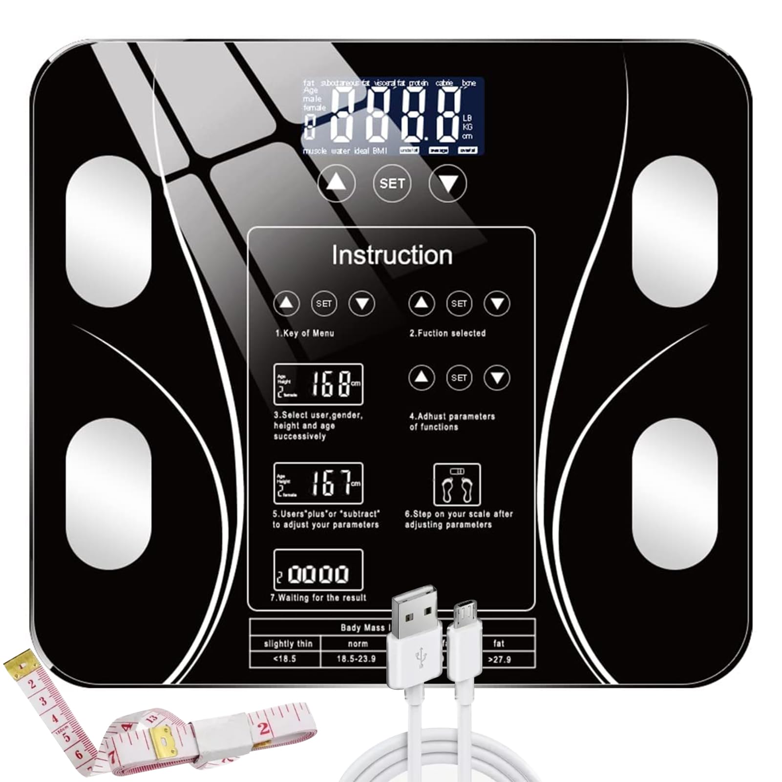 Scale for Body Weight, Smart Digital Bathroom Weighing Machine for People's Muscle BMI，High Accurate Body Fat Scale with Large LCD Intelligent Screen