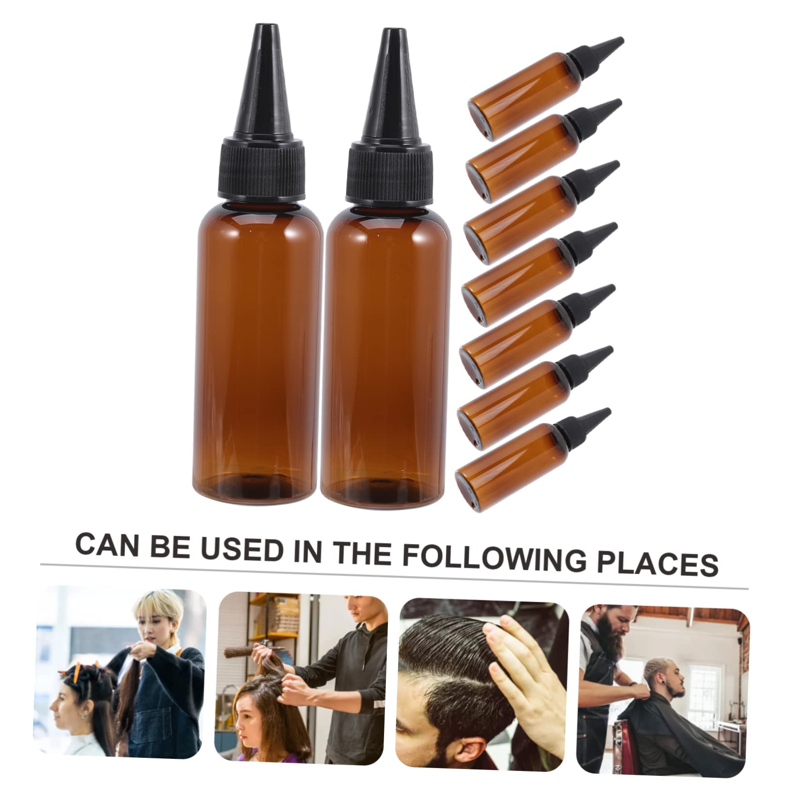 POPETPOP 10 Botellas Aplicadoras para Cabello Marrón de Plástico Recargables de 50ml Tapa, Fáciles de Usar para Teñido y Aplicación de Aceite en Pintura Capilar