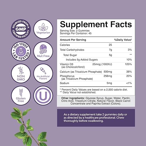 Miniatura 2 de Gomitas de calcio de alta absorción para mujeres con vitamina D3 fosfato tricálcico 750 mg gomitas de calcio para adultos suplemento de calcio