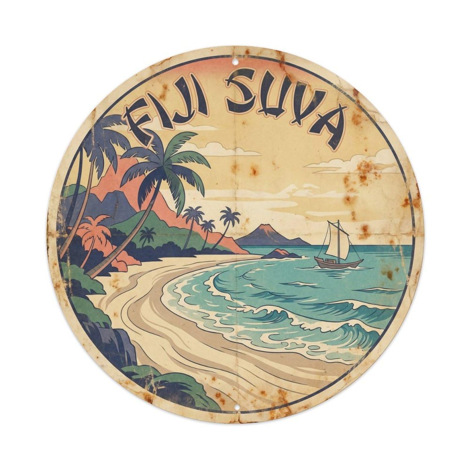 Fiji Suva Island Resort Classic Illustration Metal Tin Sign