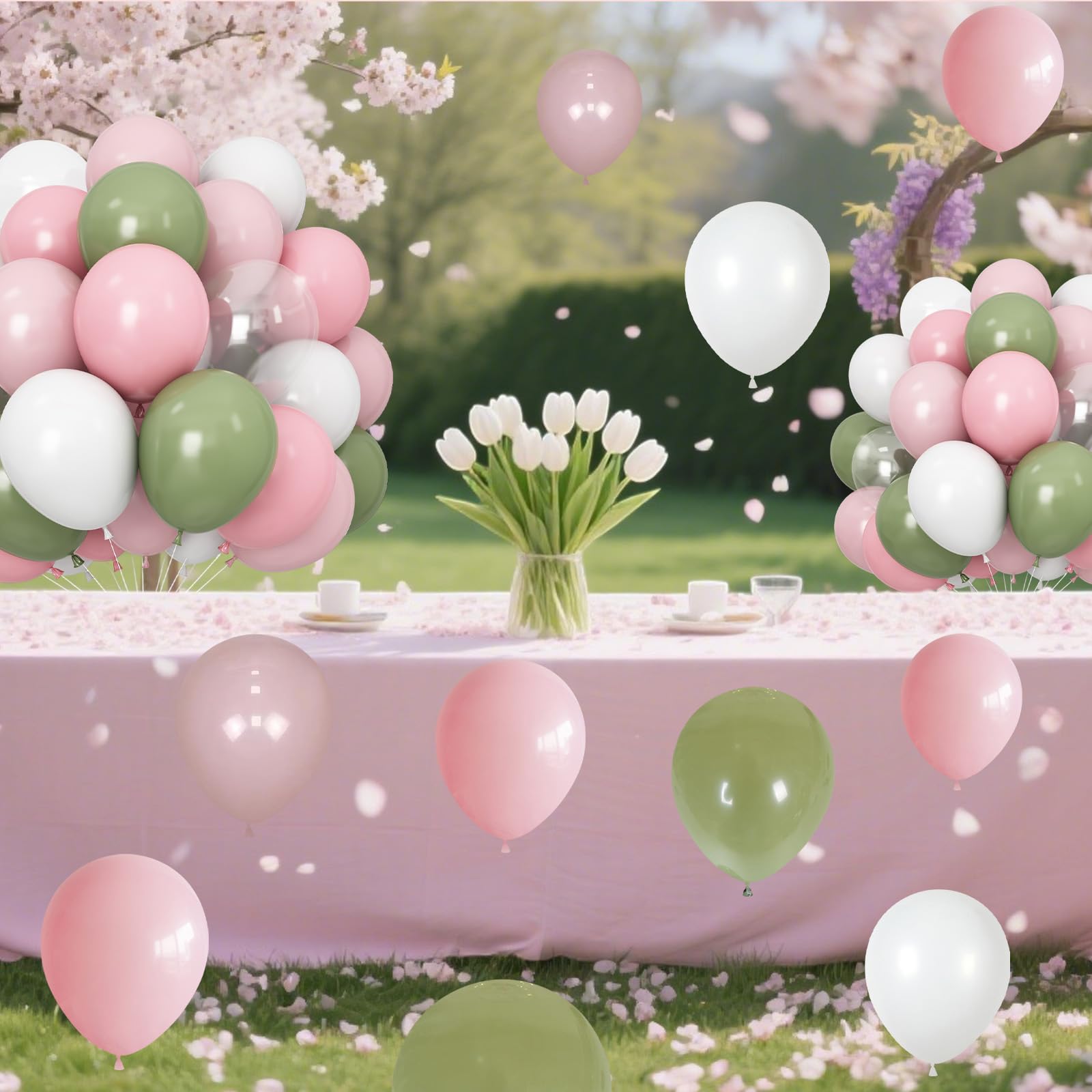 Luftballons in Altrosa/Grün/Weiß, 60 Stück, 30,5 cm, hellrosa, salbei, olivgrün, transparent, Helium-Latex-Luftballons für Bogen, Walddekoration, Schmetterling, Wildblume, Babyparty, Babyparty