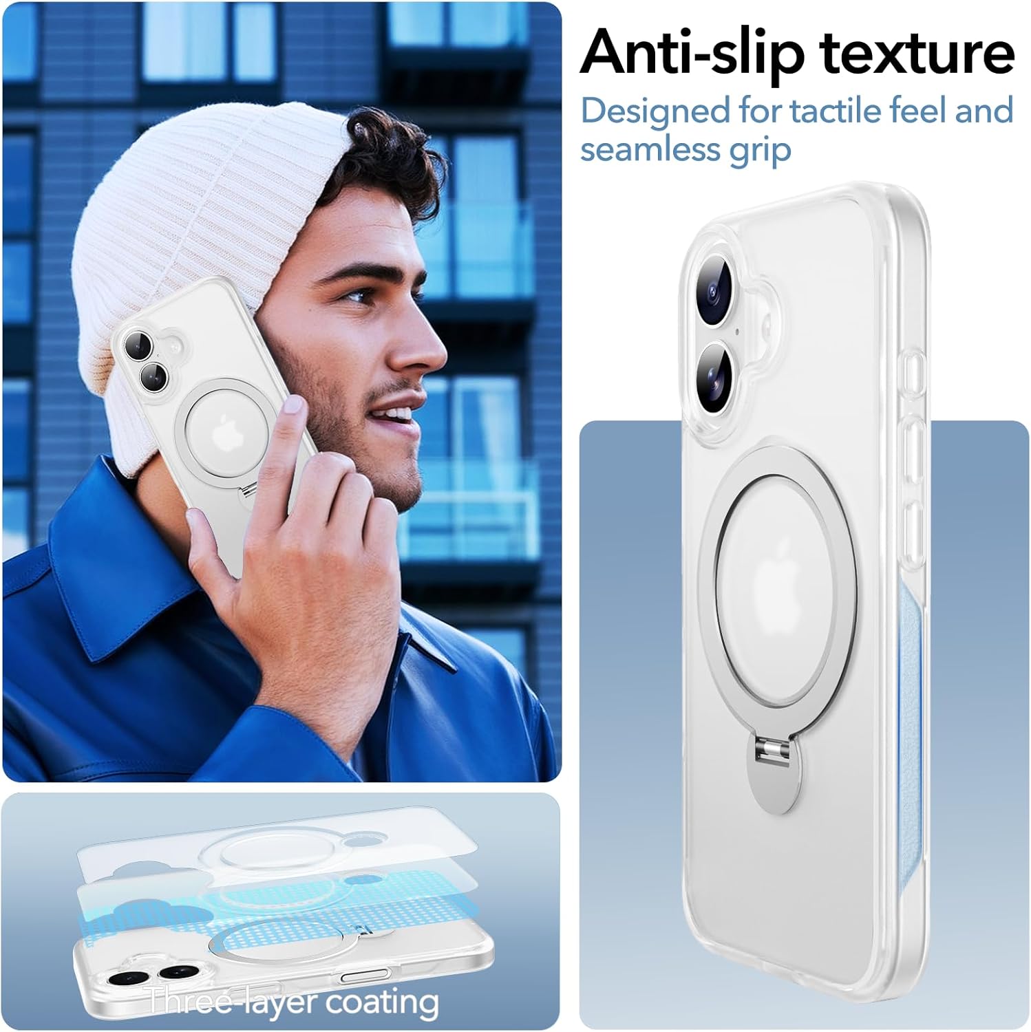 Anqrp 360° All-in-ONE Stand Case for iPhone 16 Case with Rotatable Magnetic Kickstand Ring Holder, Compatible with MagSafe, MIL-Grade Shockproof iPhone 16 Phone Case Cover 6.1 inch, Mist Matte Clear - Image 6