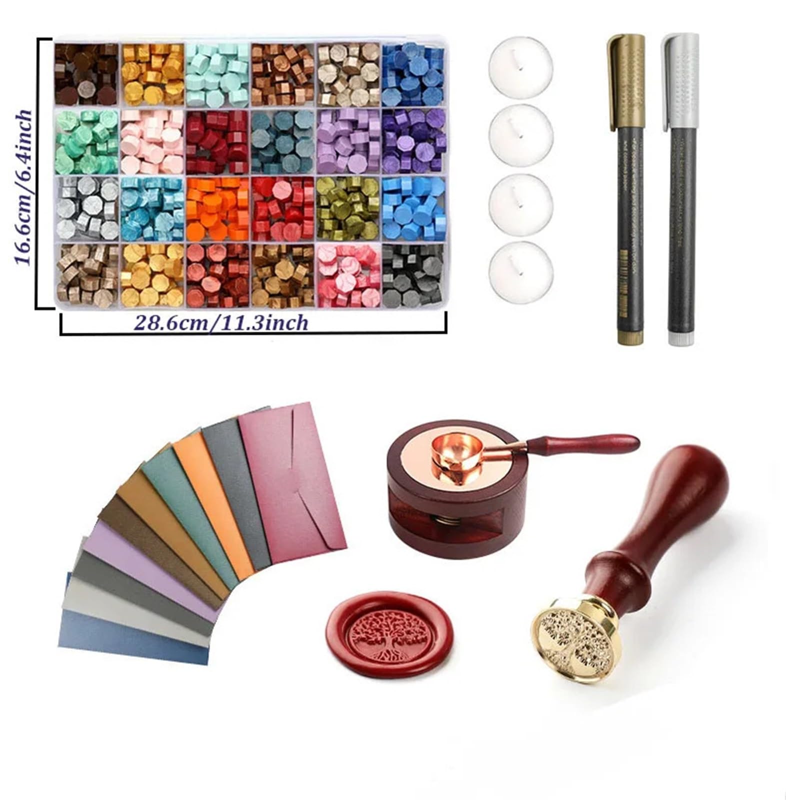Ceralacca Set Di Timbri Con Sigillo Di Cera Da 20 Pezzi/set | Con pellet, forno di fusione, busta, penna, candela for sigillare inviti decorativi
