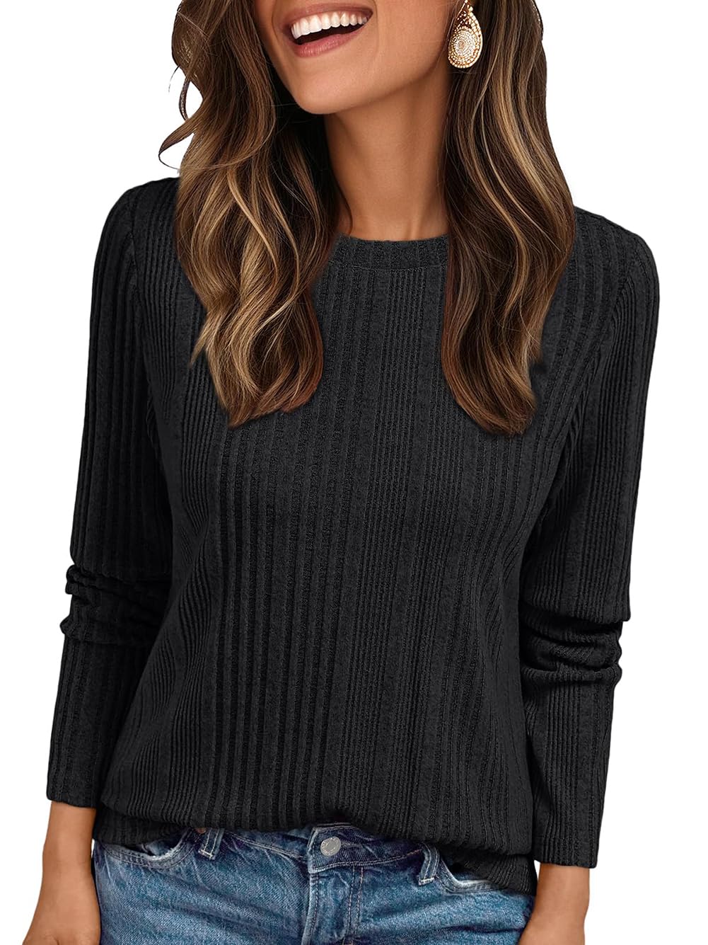 Suncife Damen-T-Shirt, lässig, langärmelig, Rundhalsausschnitt, lockere Passform