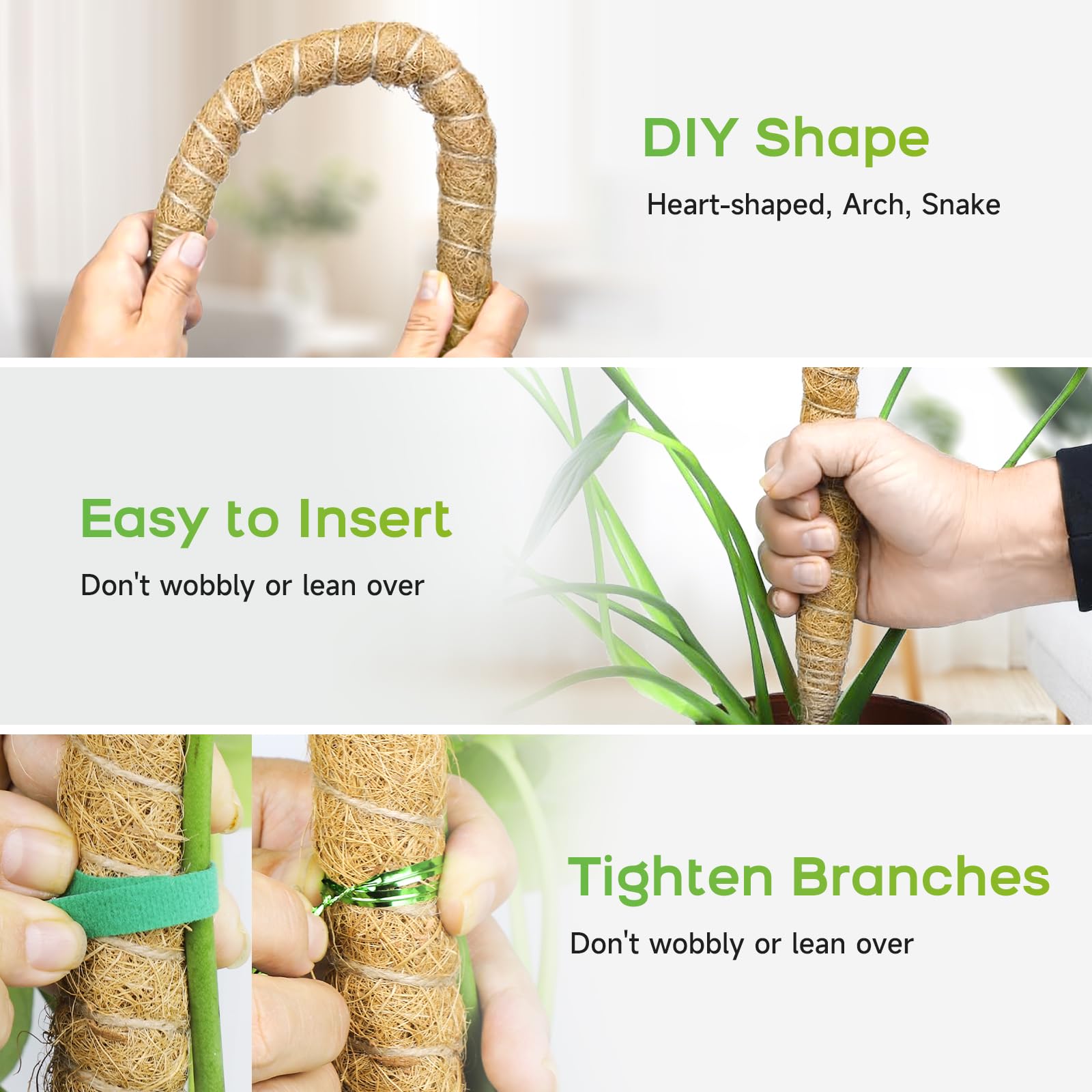 SYCARON Moss Pole, 2 PCS 28 Inches Moss Pole Sticks for Plant Support Monstera, Coco Coir Plant Support Stakes for Small Potted Climbing Plants, Indoor Plants to Grow Upwards - 4