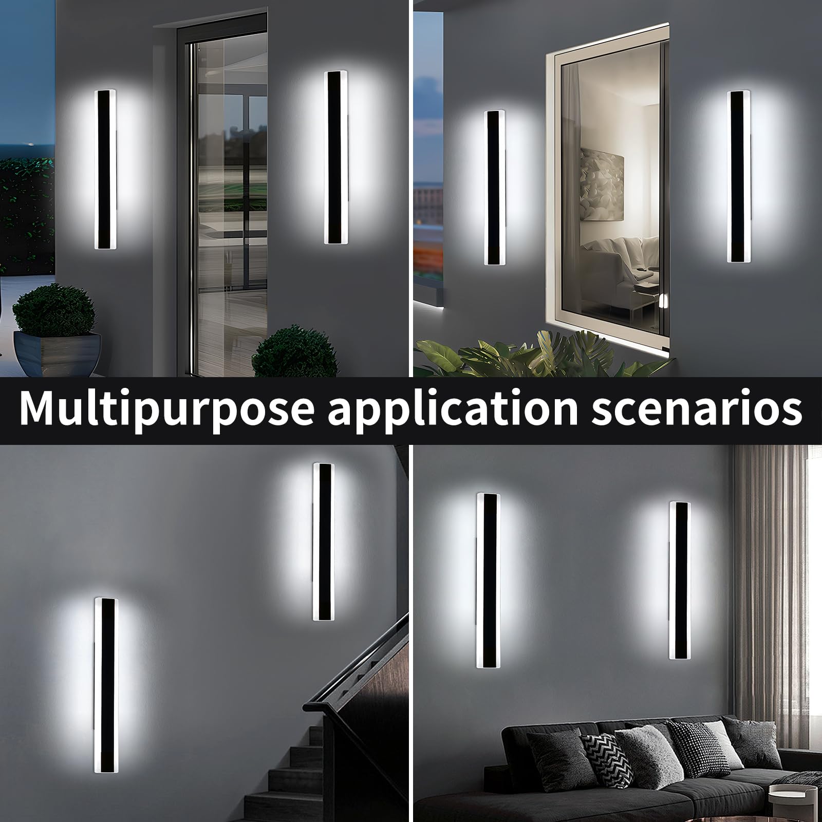 Mikeru 60cm Long Wall Light, 2 Pack Black Minimalist Porch Wall Light, 6500k Cool White Led Acrylic Wall Mounted Luminaire, IP65 Waterproof Outside Wall Sconce for Garage, Patio, Villa — view 5