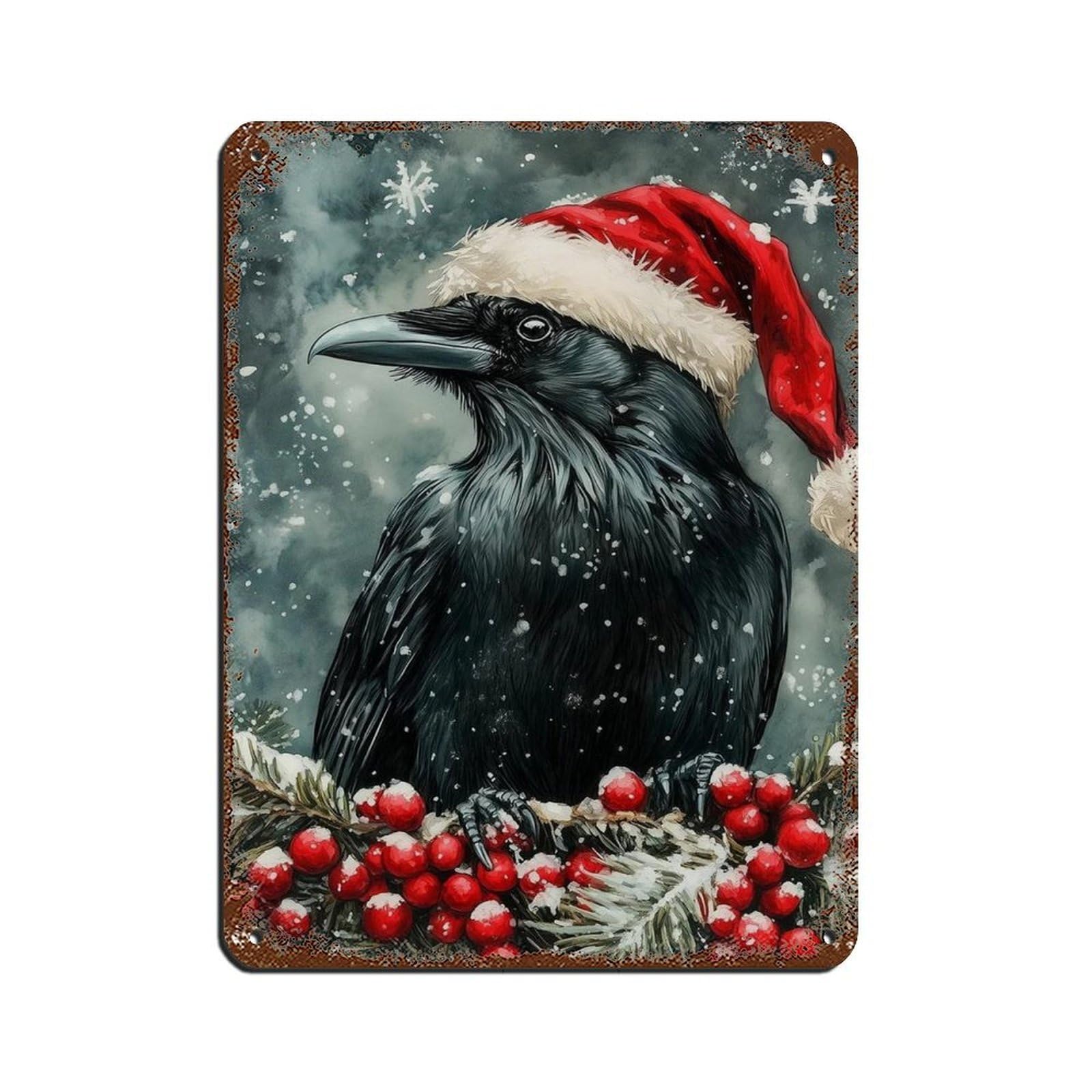 Santa Raven Art, Gothic Crow Retro Poster Metal Tin Sign Chic Art Retro Iron Painting Bar People Cave Cafe Family Garage Poster Wall Decoration 12x16inch(30x40cm)