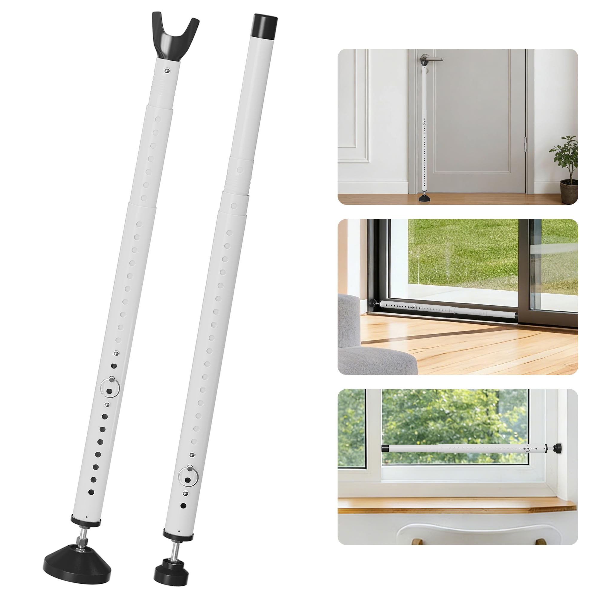 Gadgetzan Sliding Door Security Bar, Adjustable 16.5-48 Inch, White, 2 Pack