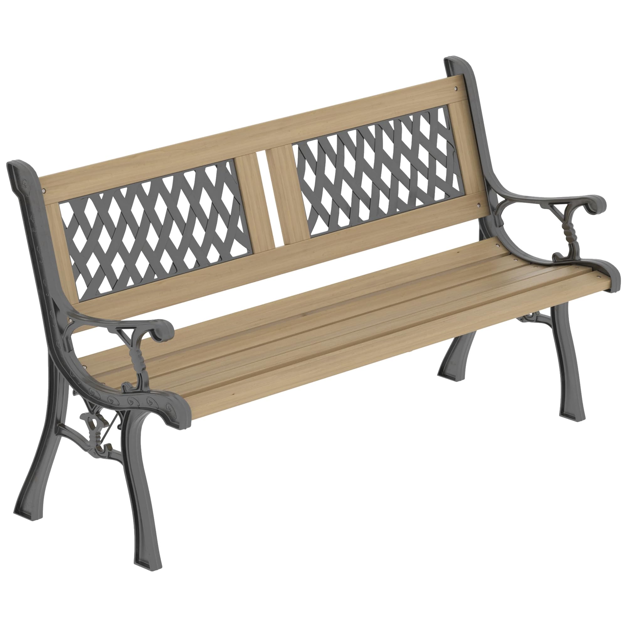 Garden Vida Banco de jardín, diseño de doble cruz, 3 plazas, muebles de exterior, asientos, listones de madera, patas de hierro fundido, asiento para parque y patio, color marrón