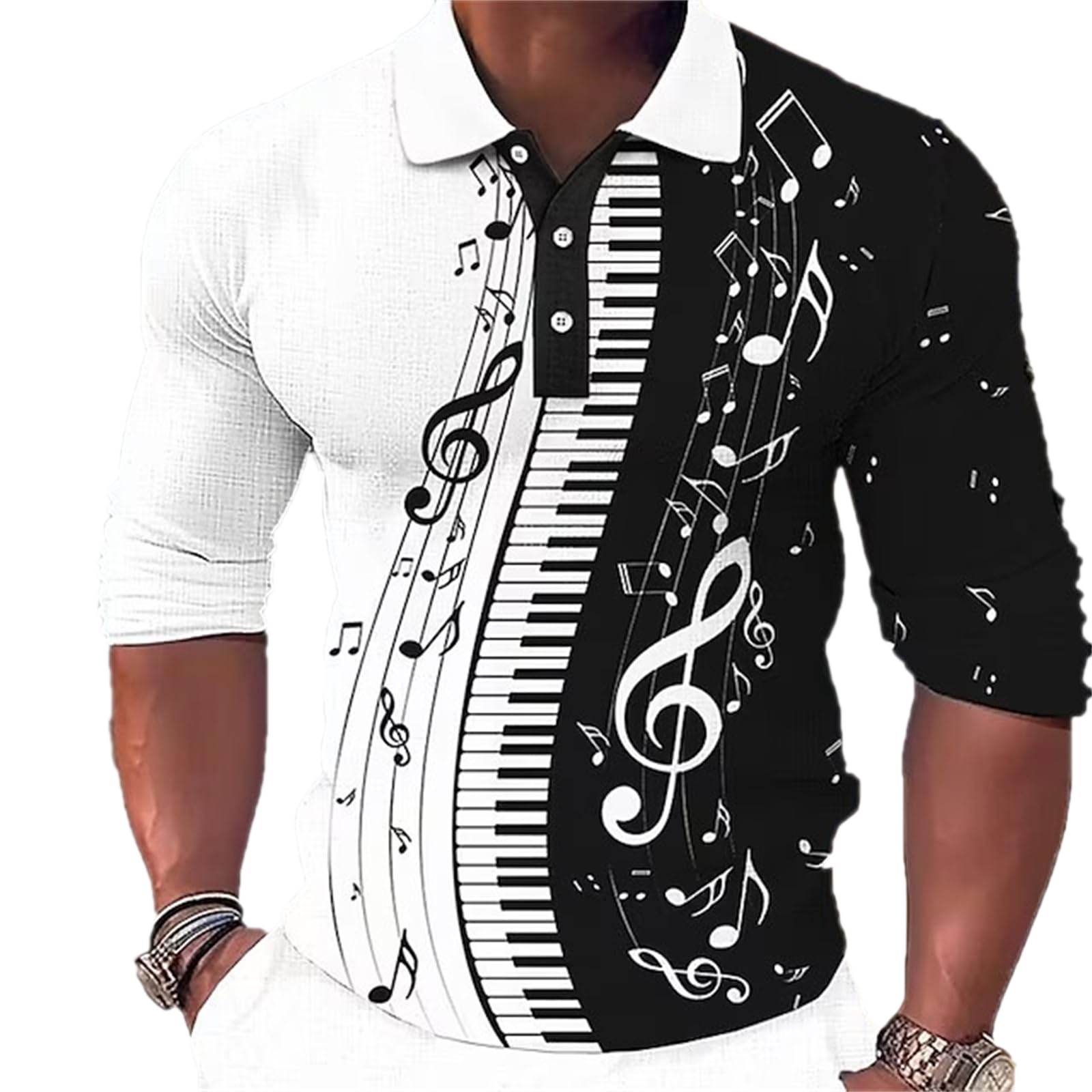 Famesale Men's # 1 T-Shirt Music Notes 3D Printed Polo Shirt Long Sleeve Tactical Golf T Shirts Casual Polo Shirt Streetwear