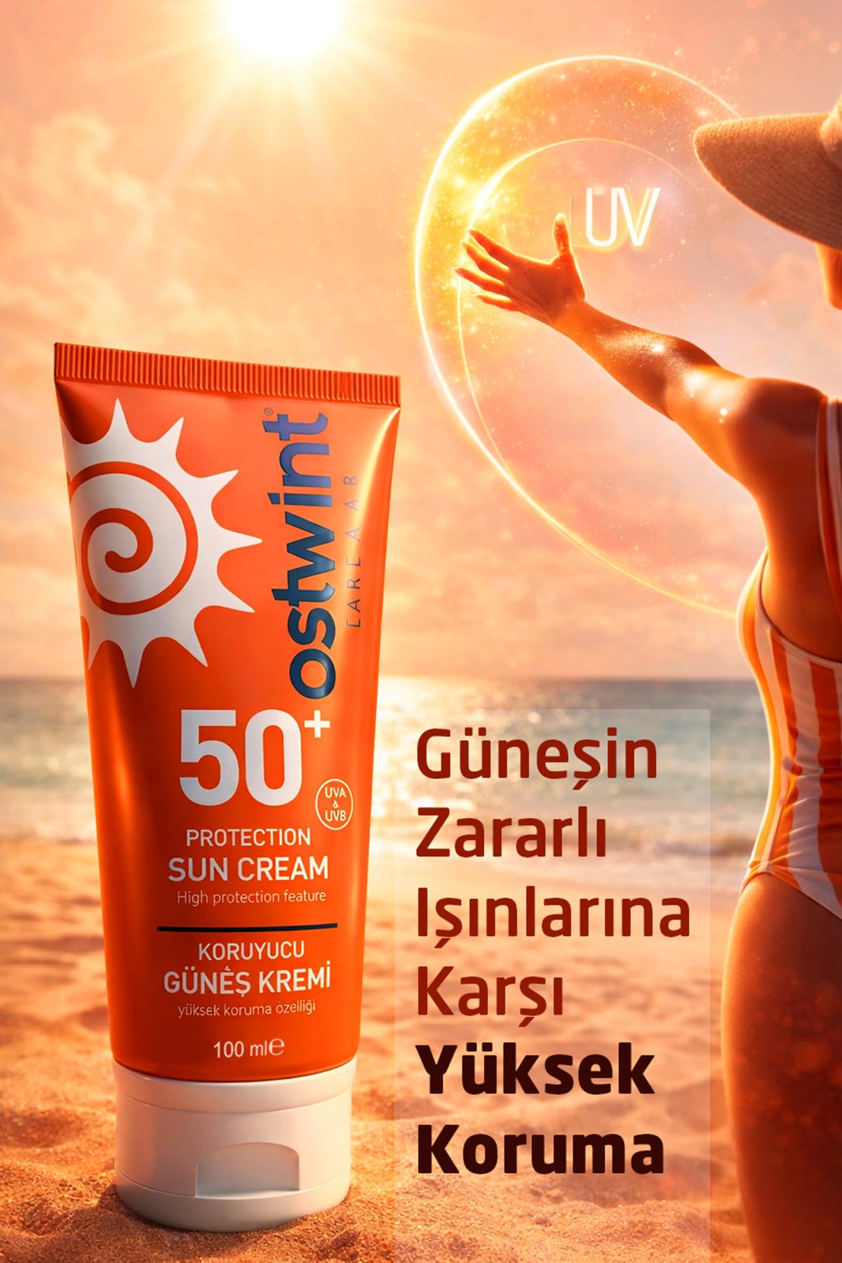 Ostwint Güneş Kremi SPF 50+ 100 ml - UVA/UVB Koruma, Cilt Lekelenmelerine Karşı Etkili, Yaşlanma Belirtilerine Karşı