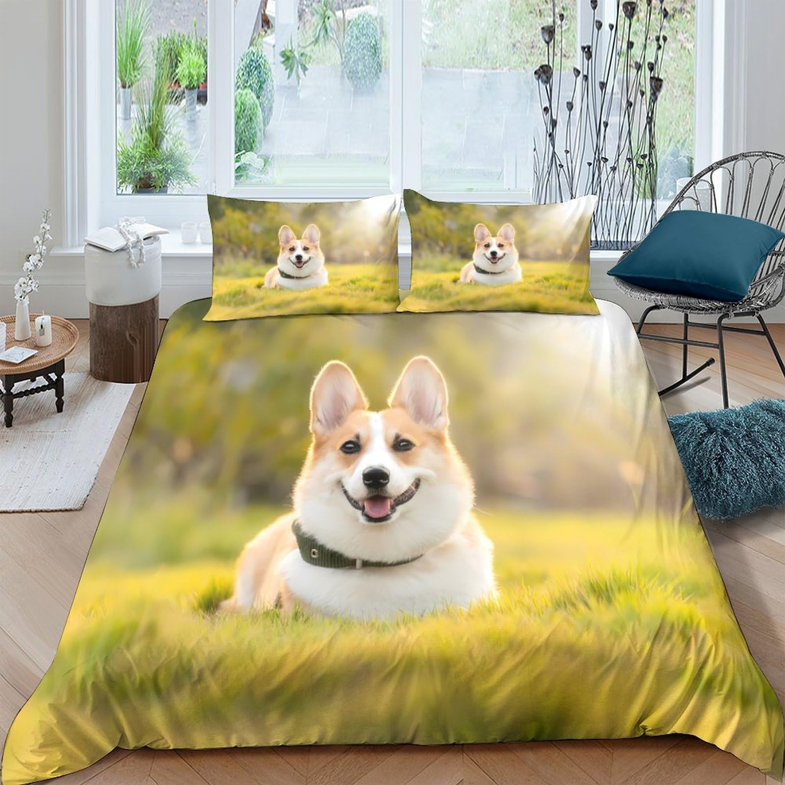 Ctjqhvkz Style-5 3D Printed Corgi Meadow Fitted Sheet Microfiber Soft Breathable Dog Bed Cover For Bedroom Guest Room Decor Single（135X200cm）