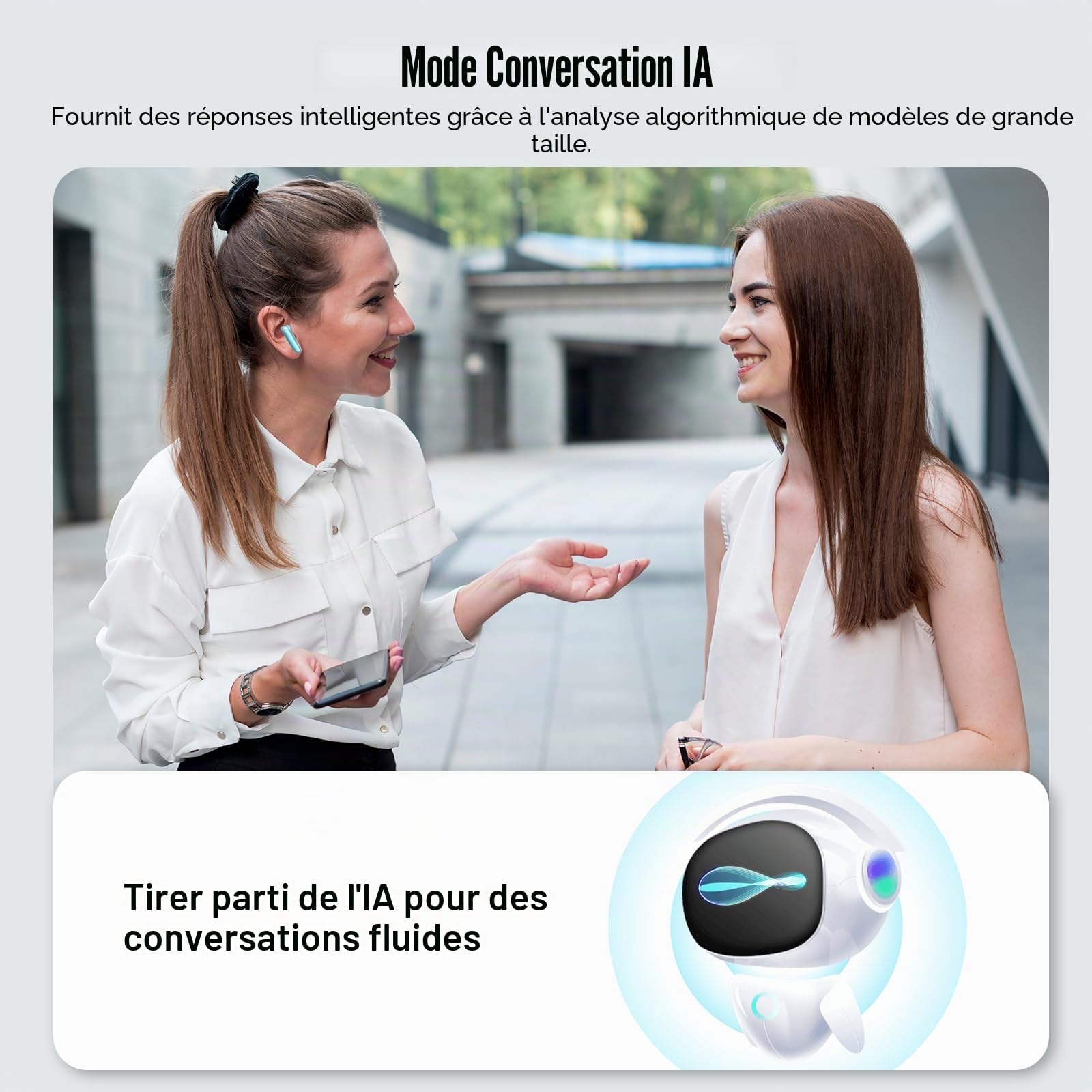 Puqo AI Traducteur Vocal Instantané, 48H Ecouteur Traducteur Instantané avec 164 Langues, 7 Modes de Traduction, 3 en 1 Écouteur Traducteur, Buletooth 5.3 Oreillette Traduction Instantanée, Bleu
