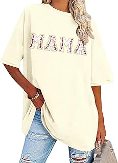 Baseball Shirt Women Oversized Baseball Mom Tops Chenille Baseball Letter Printed Tees Baseball Mama Gift Blouse - Buy now
