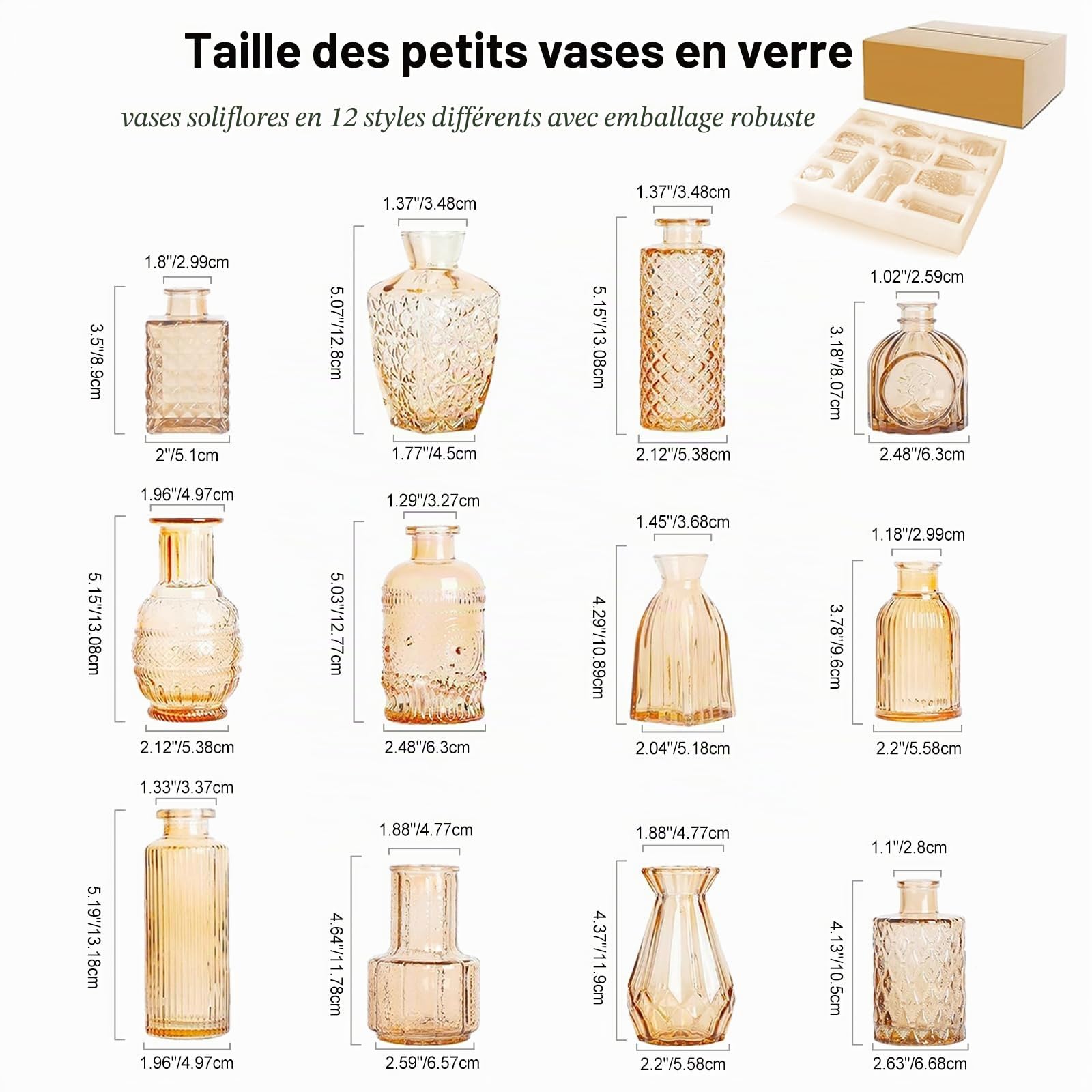 Lot de 12 petits vases en verre ambré transparent pour centres de table