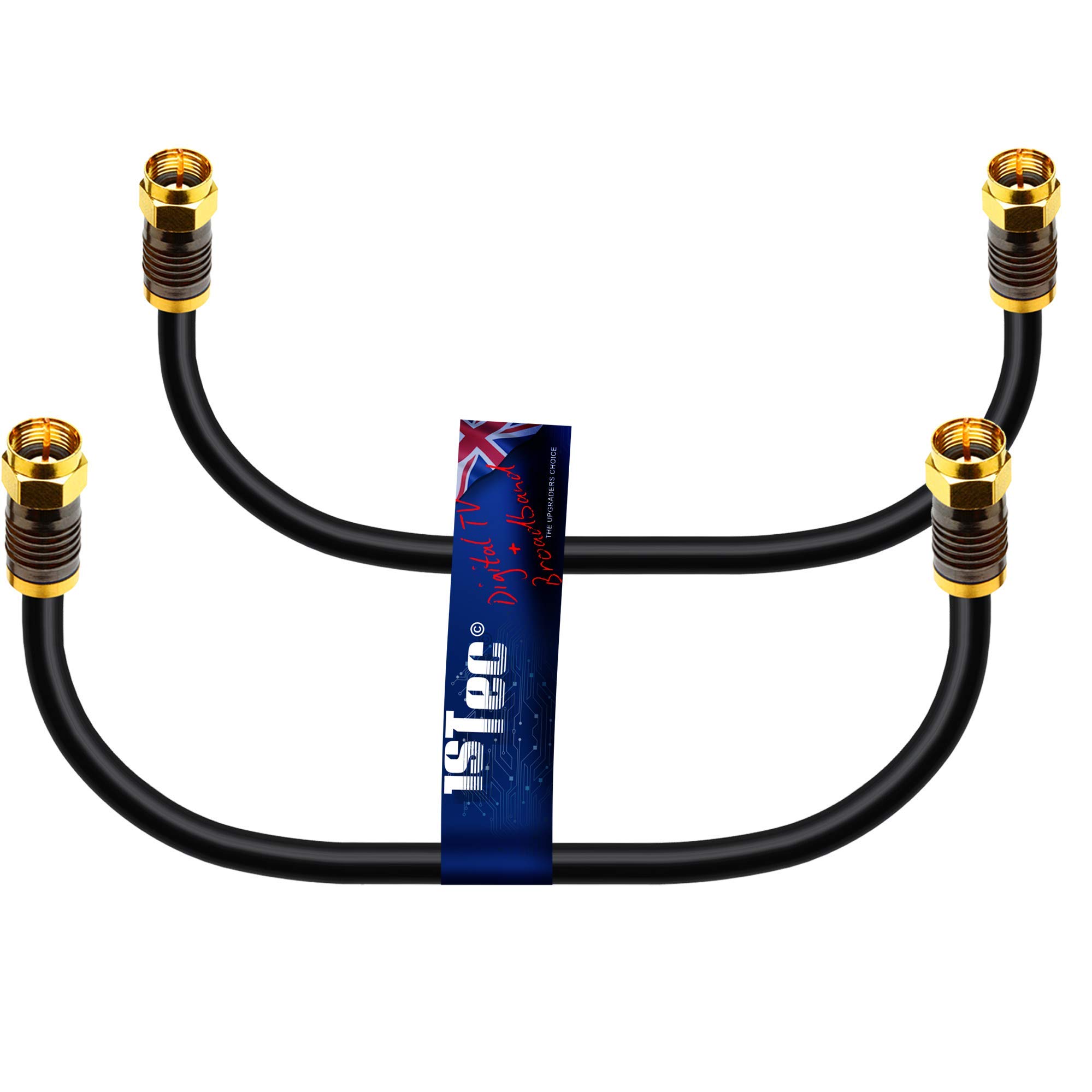 2 x 30cm Short Black Virgin Media Cable for White Isolator Wall Box Link Lead for connecting to 2 or 3 Way Splitters V6 Digital Set Top Boxes or Broadband Cable Modems (2 x 0.3m Small Wires)