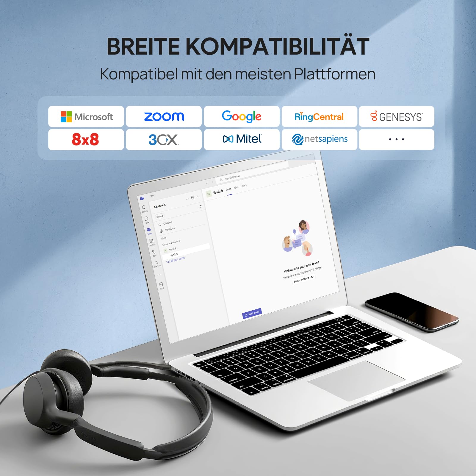 Yealink UH42 Dual Headset USB con microfono di cancellazione del rumore, cuffie stereo cablate con adattatore USB-C/A per PC, laptop, lavoro, ufficio, call center squadre certificate