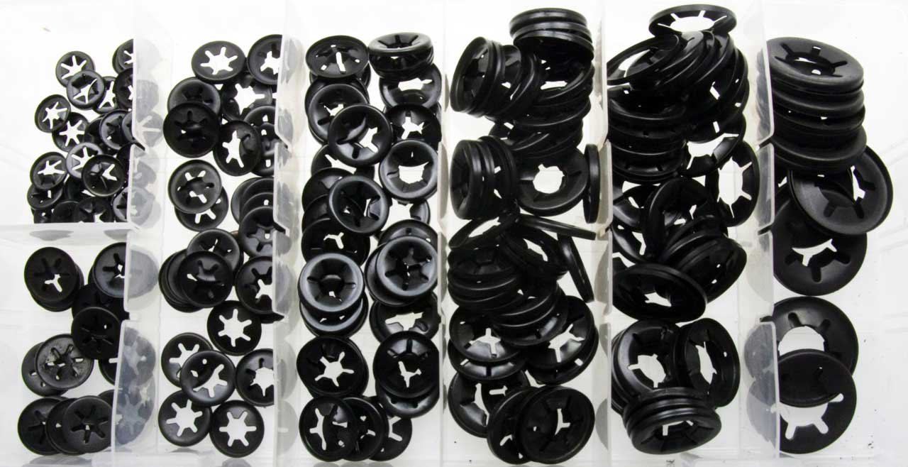Fusibile dischi/anello di sicurezza Cassetta diverse dimensioni M3 M4 M5 M6 M8 M10 M12 Set di 260 pezzi (im Contenitore/scatola)