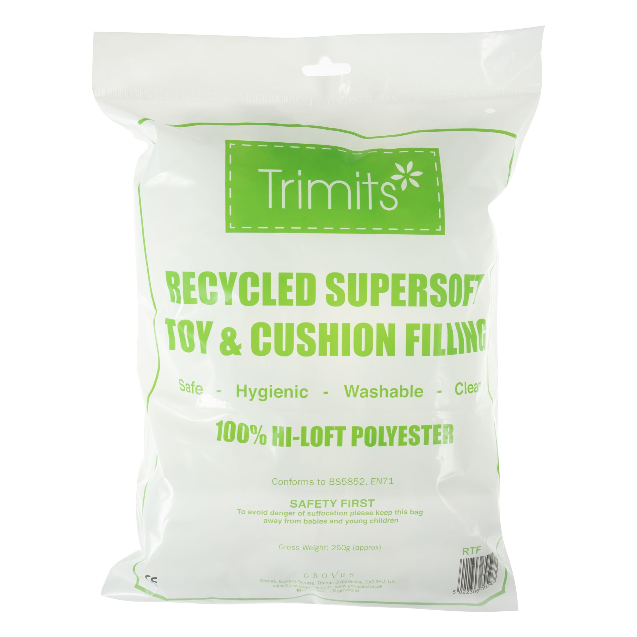 Trimits White Recycled Toy Filling – 100% Recycled Polyester Cushion Stuffing, Pillow Filler, Supersoft For Plush Toys, Pet Toys, Crafts, Art – 250G