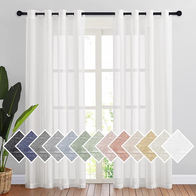 NICETOWN NICETOWN White Sheer Linen Curtains 84 Inch Length 2 Panels Set, W52xL84