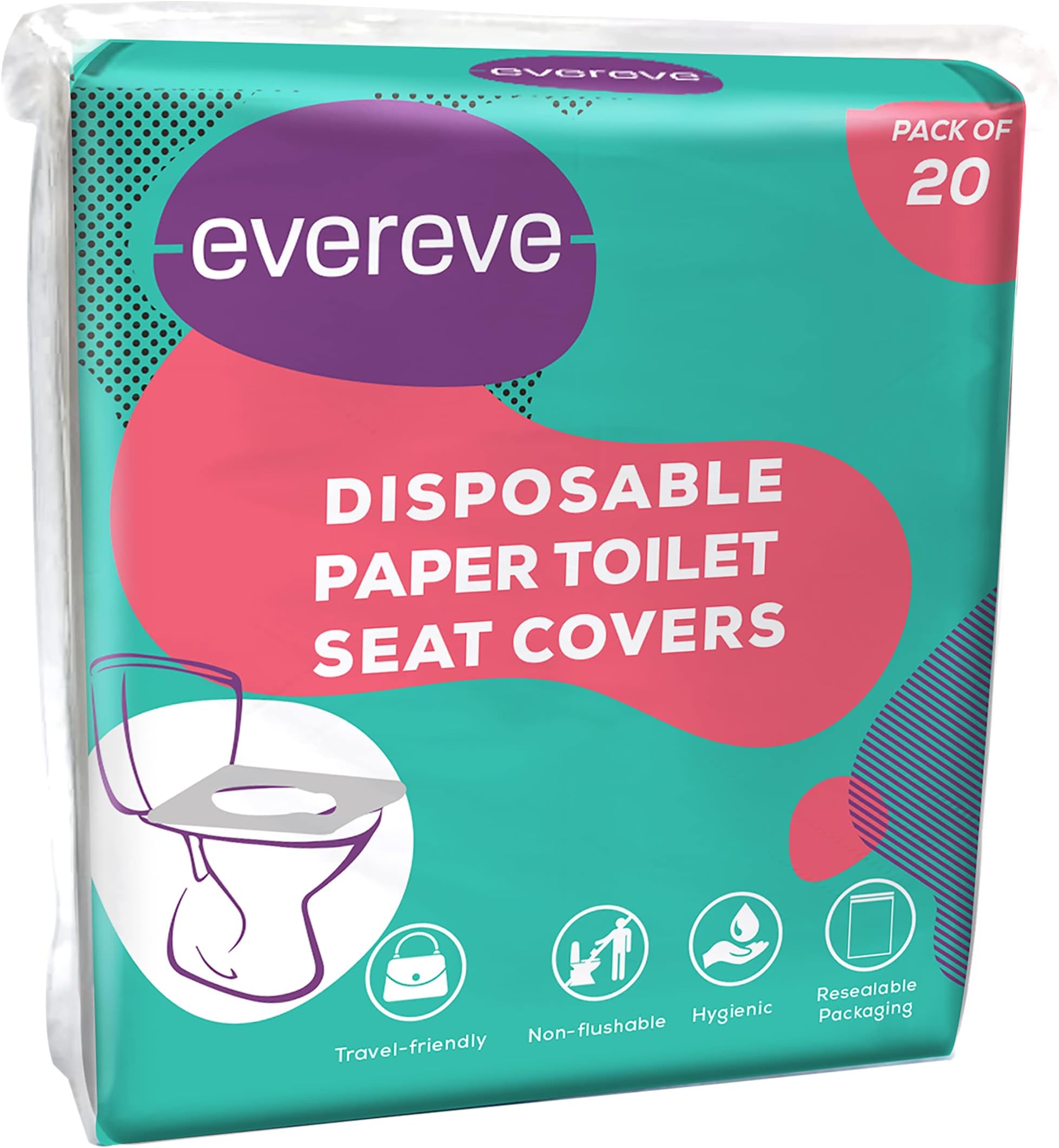Evereve Disposable Paper Toilet Seat Covers for Women & Men, 20 sheets, No toilet-borne diseases, Water-resistant, Comfortable & hygienic, Easy to carry & use, Eco-friendly, Must for outdoors