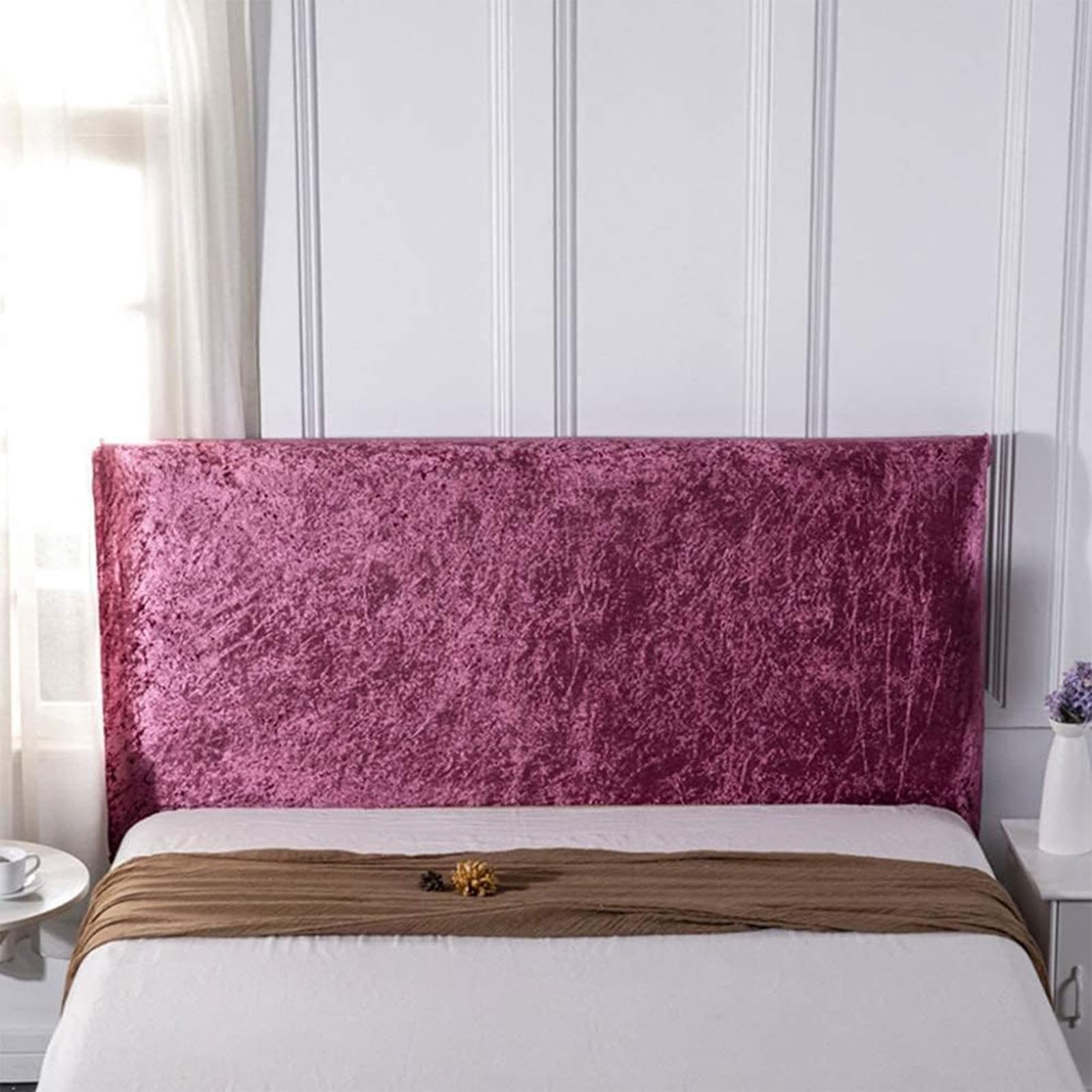 EDIEGO Bed Headboard Slipcover Crushed Velvet for Single/King/Double Headboard covers Stretch Furniture Protective Dustproof Cover For beds Wood. (Pink,180cm)