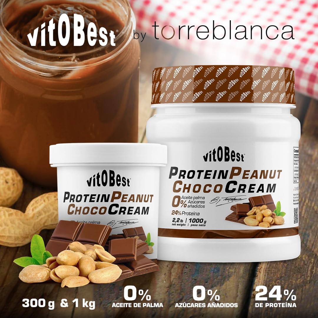 VITOBEST | Cremas Protein Peanut ChocoCream (by Torreblanca) | Crema de cacahuete 100% natural con chocolate y proteína WPC 80 | Sin azúcares añadidos, grasas hidrogenadas y aceite de palma | 1 kg
