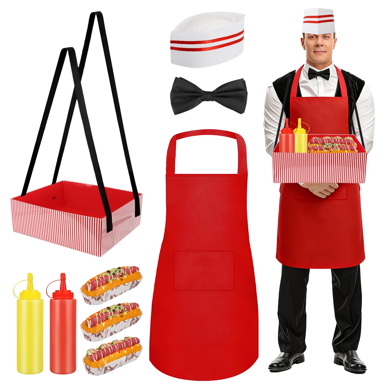 Confezione da 9 costumi da cameriere per hot dog, per Halloween, carnevale, popcorn, film, soda, grembiule da circo