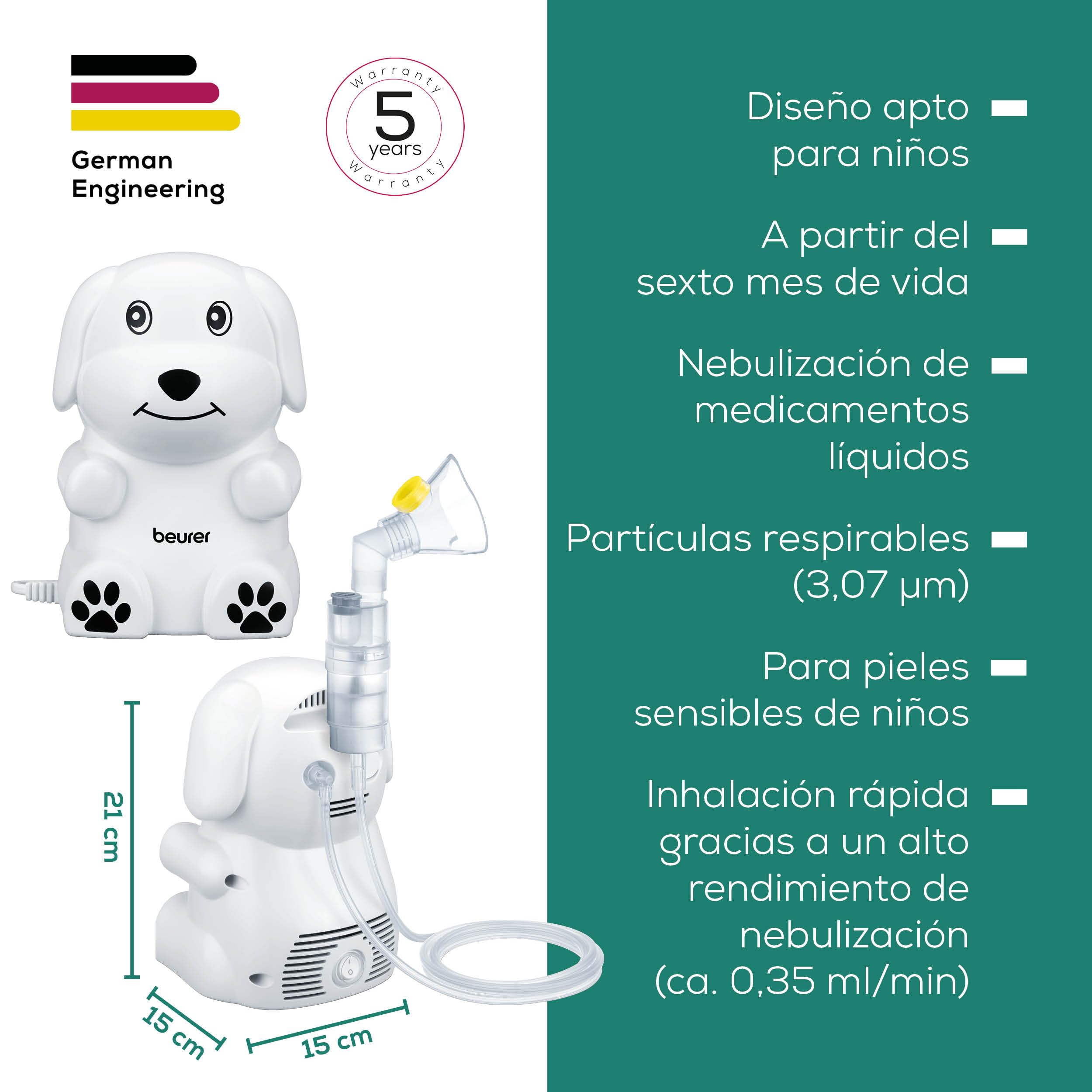 Beurer IH 24 Nebulizador Kids con diseño adaptado a los niños para nebulizar medicación líquida, a partir de 6 meses, alto rendimiento de nebulización y corto tiempo de inhalación, máscara de silicona