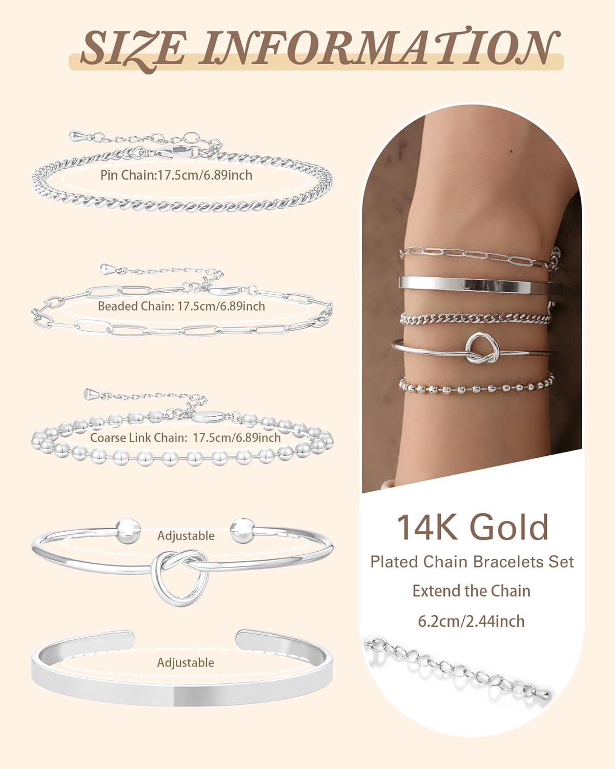 Gold Bracelets for Women, 14K Gold Plated Chain Bracelets Set for Women, Elegant Adjustable Bracelet Stack Jewelry Gifts for Womens - Image 3