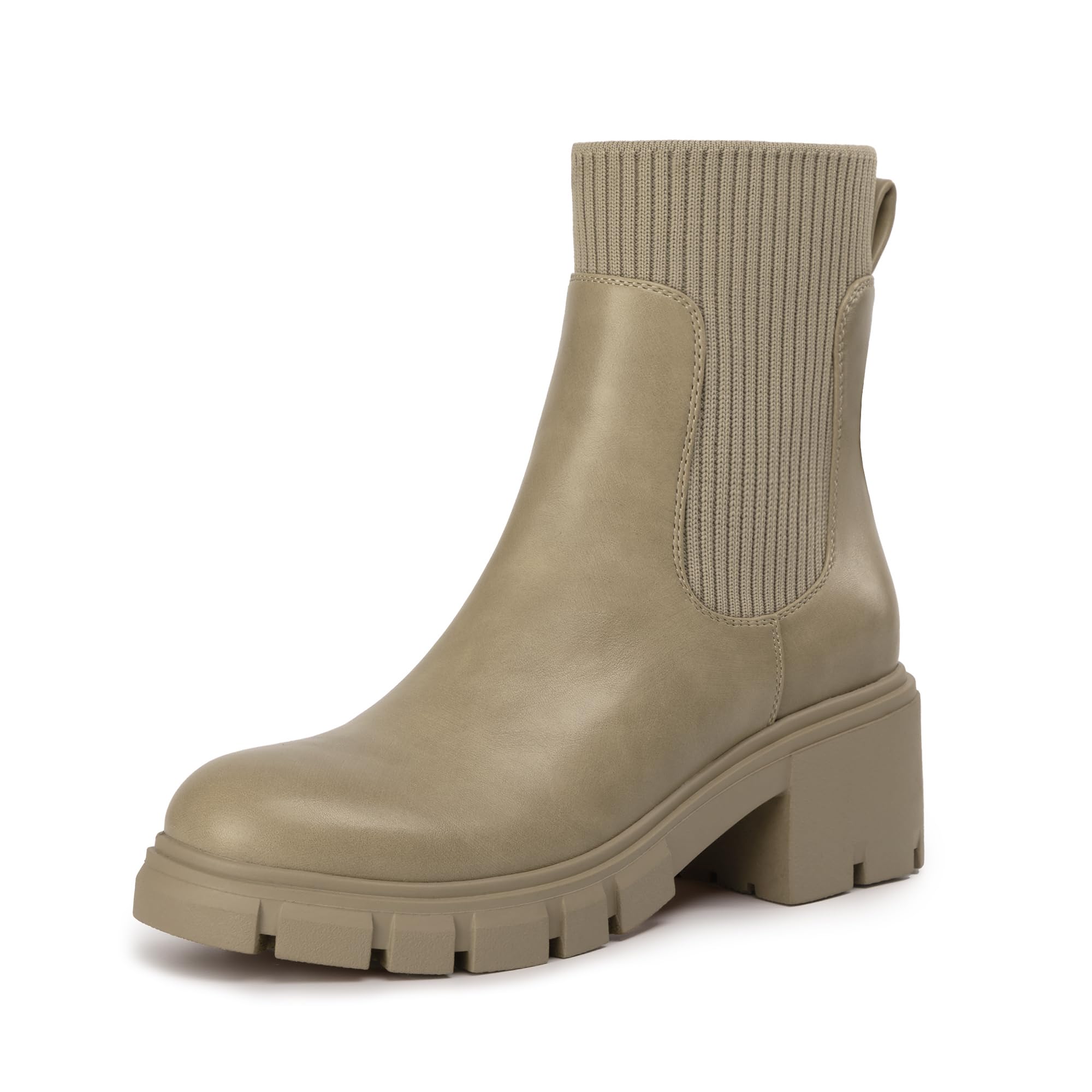 Athlefit Women's Chelsea Boots Fashion Slip on Platform Ankle Boots Lug Sole Chunky Booties