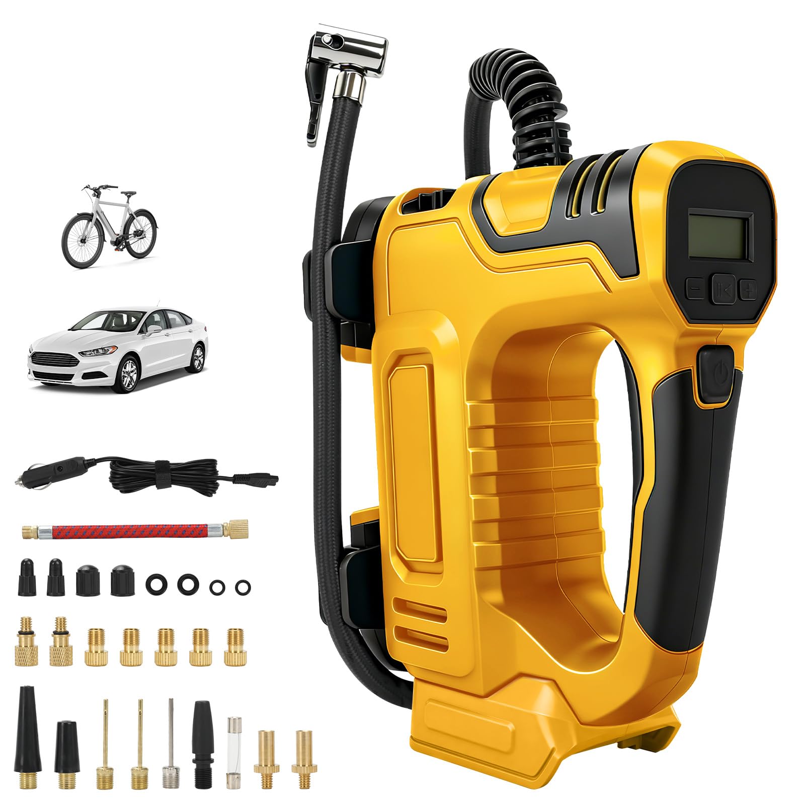 Compressore Aria 120 PSI compatibile con Dewalt 20V batteria, Pompa d’aria Portatile con Manometro LCD, con luce LED e arresto automatico, gonfiatore per auto, moto, biciclette, palle (senza batteria)