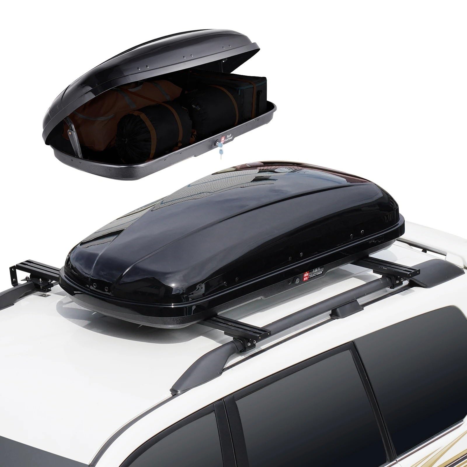 Étagère Arrière Coffre De Toit Rigide en ABS avec Ouverture Double Face Et 2 Sangles Renforcées Housse Colis Cargo(22cubic)