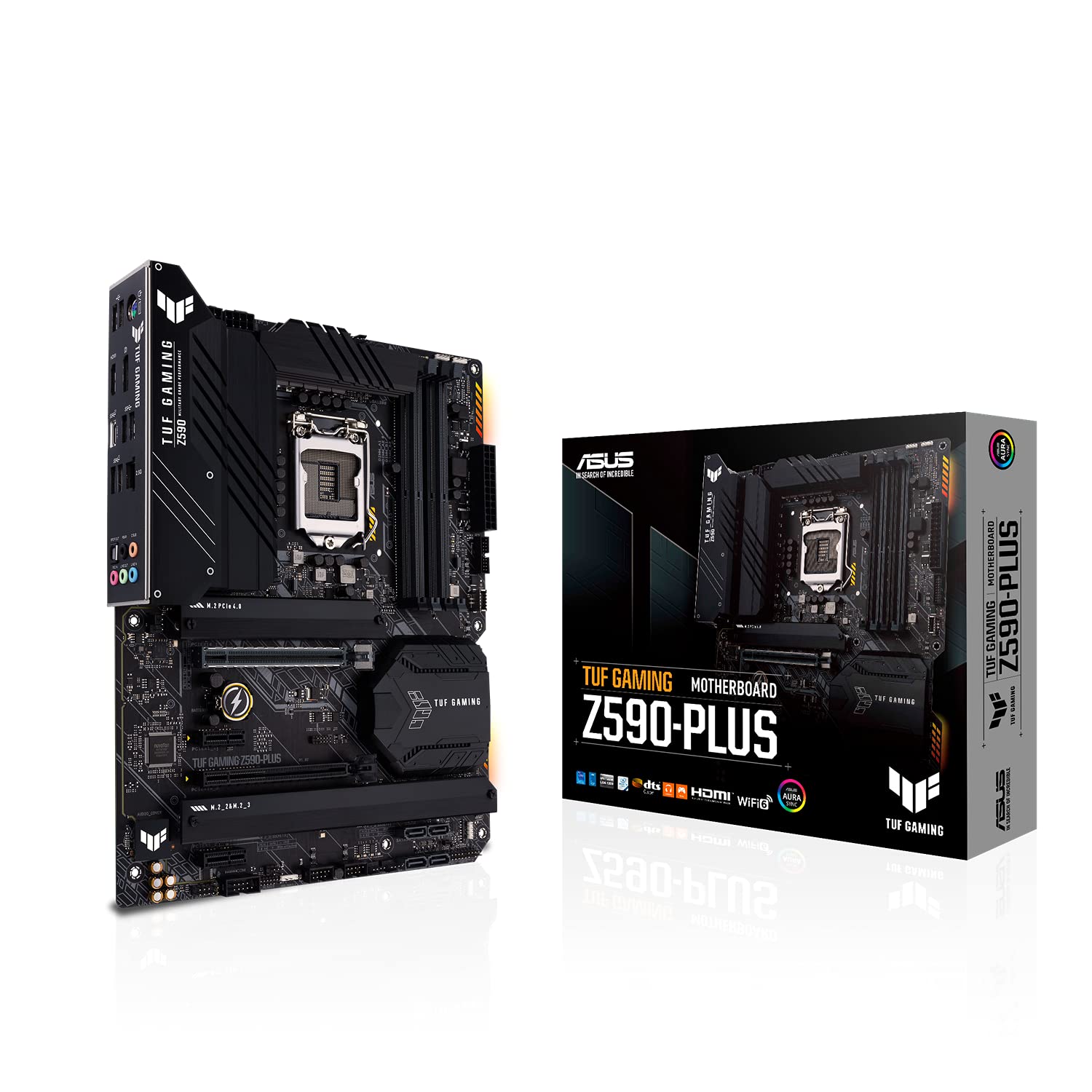 ASUS TUF Gaming Z590-Plus LGA 1200 (Intel 11th / 10th Gen) ATX Gaming Motherboard (PCIe 4.0, 3xM.2 / NVMe SSD, 14 + 2 Power Stages, USB 3.2 Front Panel Type-C, 2.5Gb LAN, Thunderbolt 4, Aura RGB)