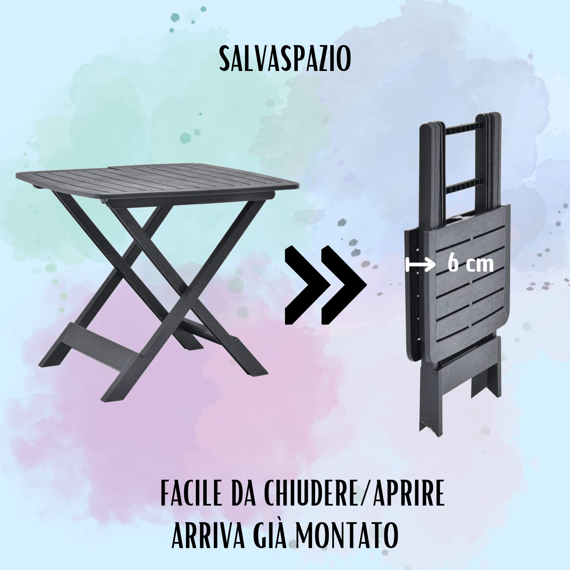 Tomaino - Tavolo Plastica Pieghevole - Tavolo Da Giardino Salvaspazio Richiudibile 79x70x72 cm - Interno, Esterno, Campeggio (Antracite)