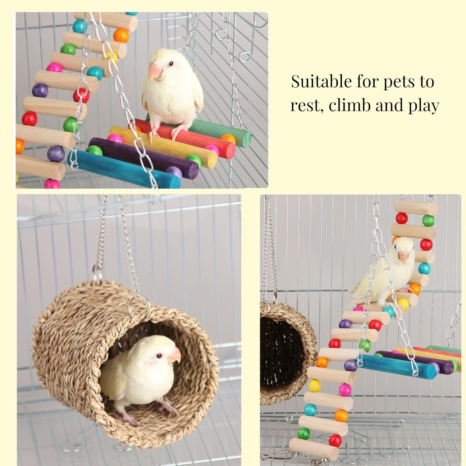 Hamiledyi Hamster Hanging Hammock Basket 3 Piece Wooden Rat Ladder Swing Set Cage Clmbing Toys for Syrian Hamster Sugar Glider Bird Mice Playing Sleeping 3 71+nC+BuosL. AC SL1500