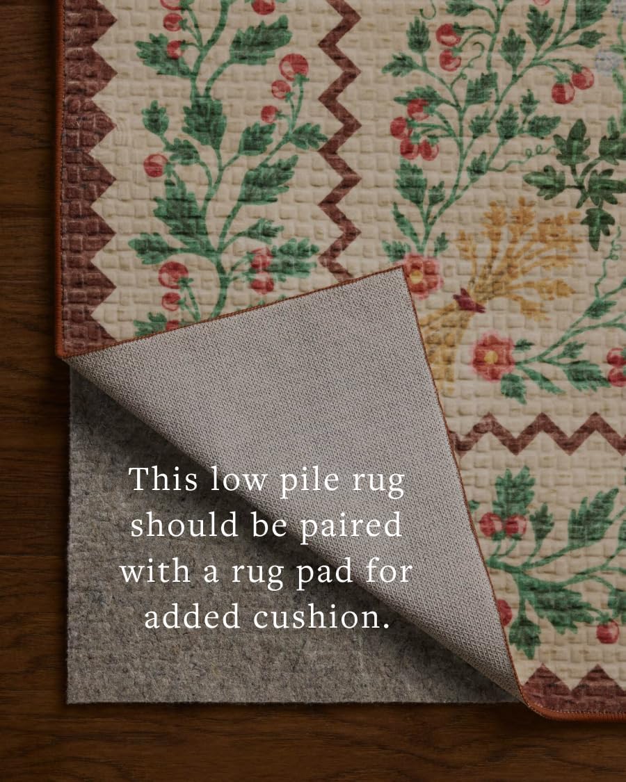 Loloi Rifle Paper Co. Orchard Collection ORH-02 Antique Ivory/Multi 2'-6" x 11'-6" Runner Rug Machine Washable,Floral,Vintage Inspired,Farmhouse,Printed,Low Pile,Soft,Living Room,Bedroom,Dining,Carpet