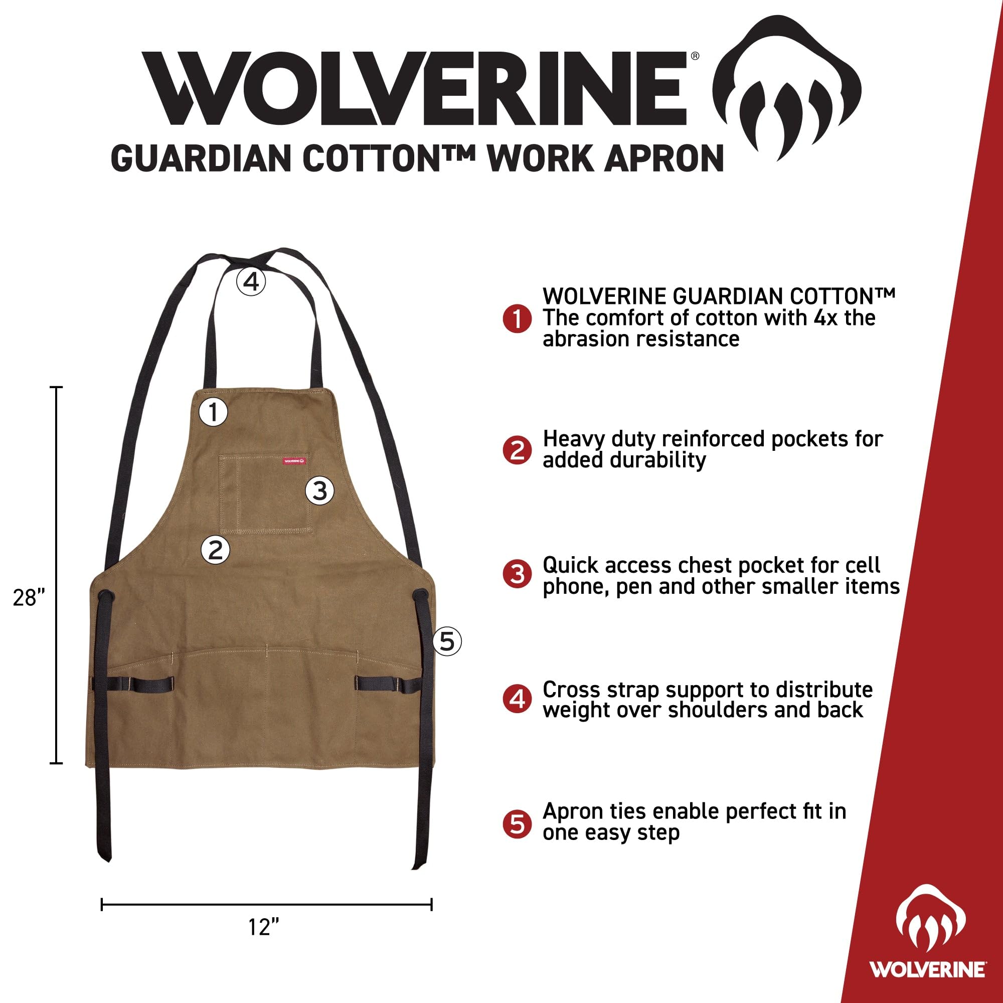 Wolverine Tablier de travail Guardian en coton - Marron