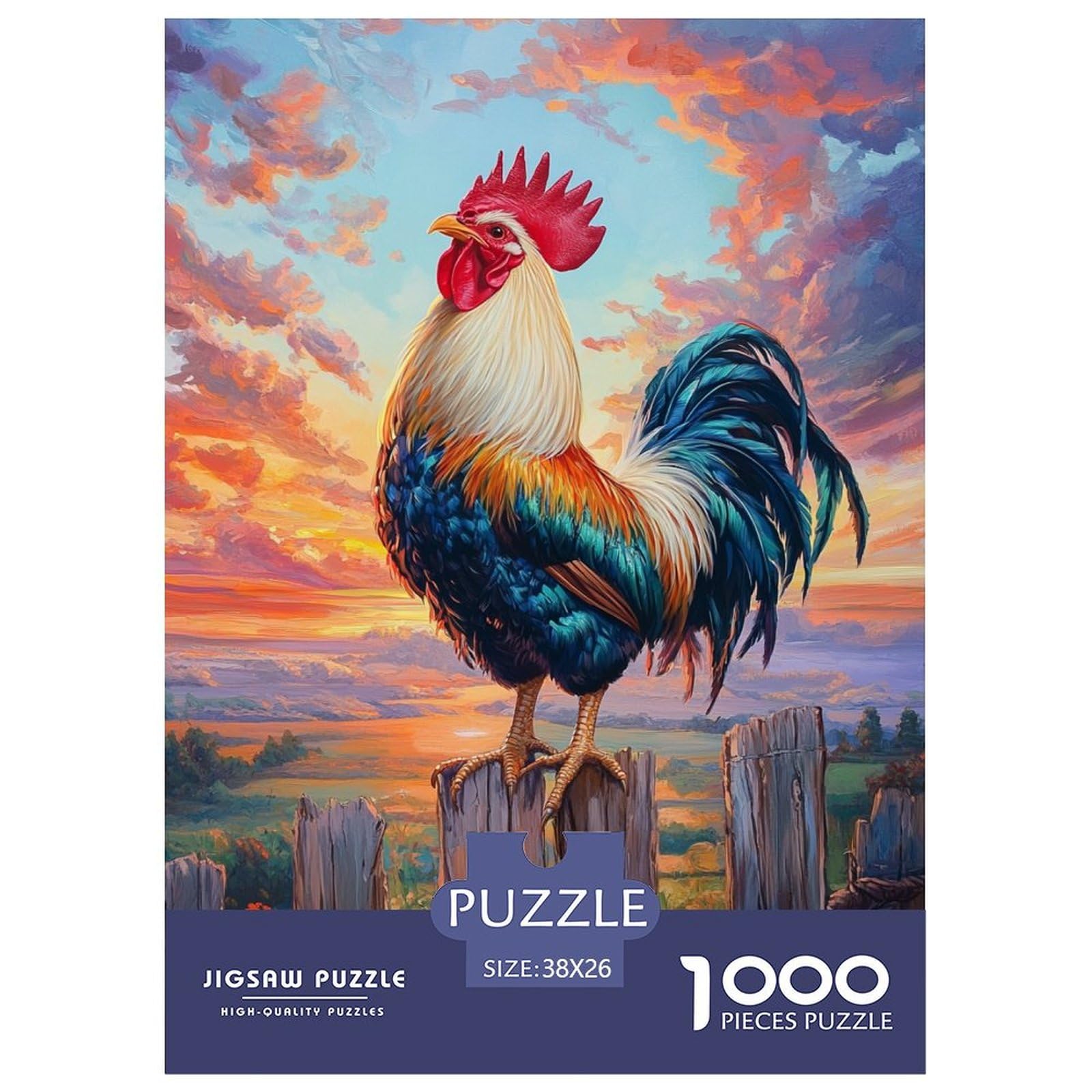 Puzzles Rooster 1000 Pieces Challenge Game for Adults,Sunset Landscape Impossible Jigsaw Puzzles 1000 Pieces Educational Games Home Decoration 38x26cm/1000pcs