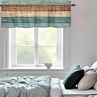 Vista 8 de Cortinas de cocina estilo granja con cenefas para ventanas en color teja turquesa verde marrón con bolsillo para barra, tratamiento de ventana