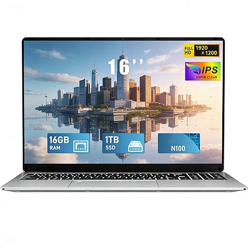 FUNYET Ordenador Portátil 16 Pulgadas Celeron N100 Quad-Core hasta 3.4GHz Laptop 16GB RAM 1TB SSD Win 11 FHD 1920×1200 USB 3.0 BT 5.0 WiFi 5 HDMI Teclado Retroiluminado Convertible-QWERTY - Chollo en Informática