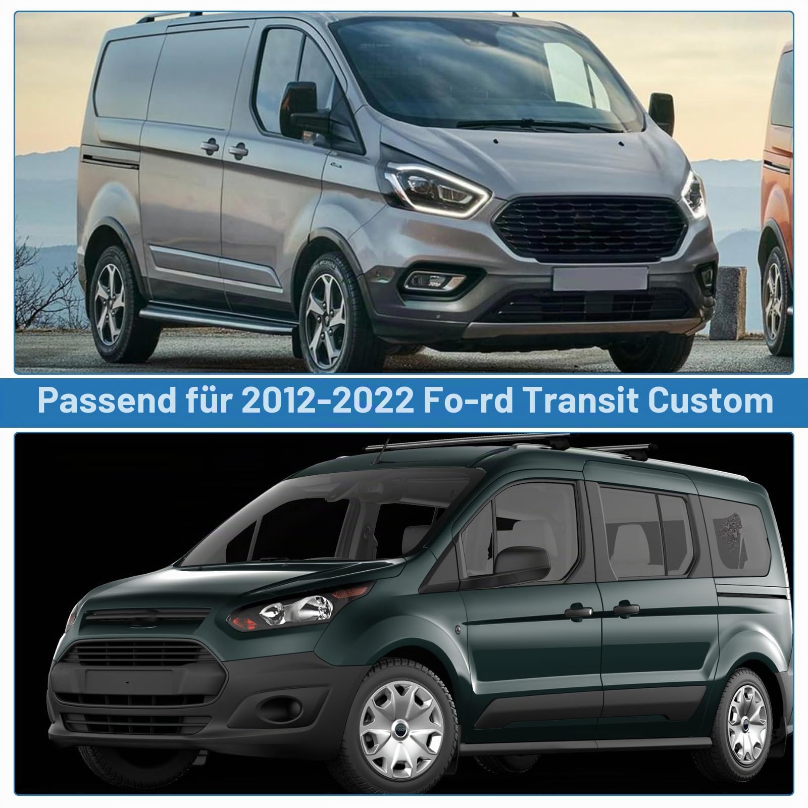 Windschutzscheibenabdeckung für Ford Transit Custom 2012-2022, Silber, faltbar, wetterfest, UV-Frost-Schnee-Eisschutz