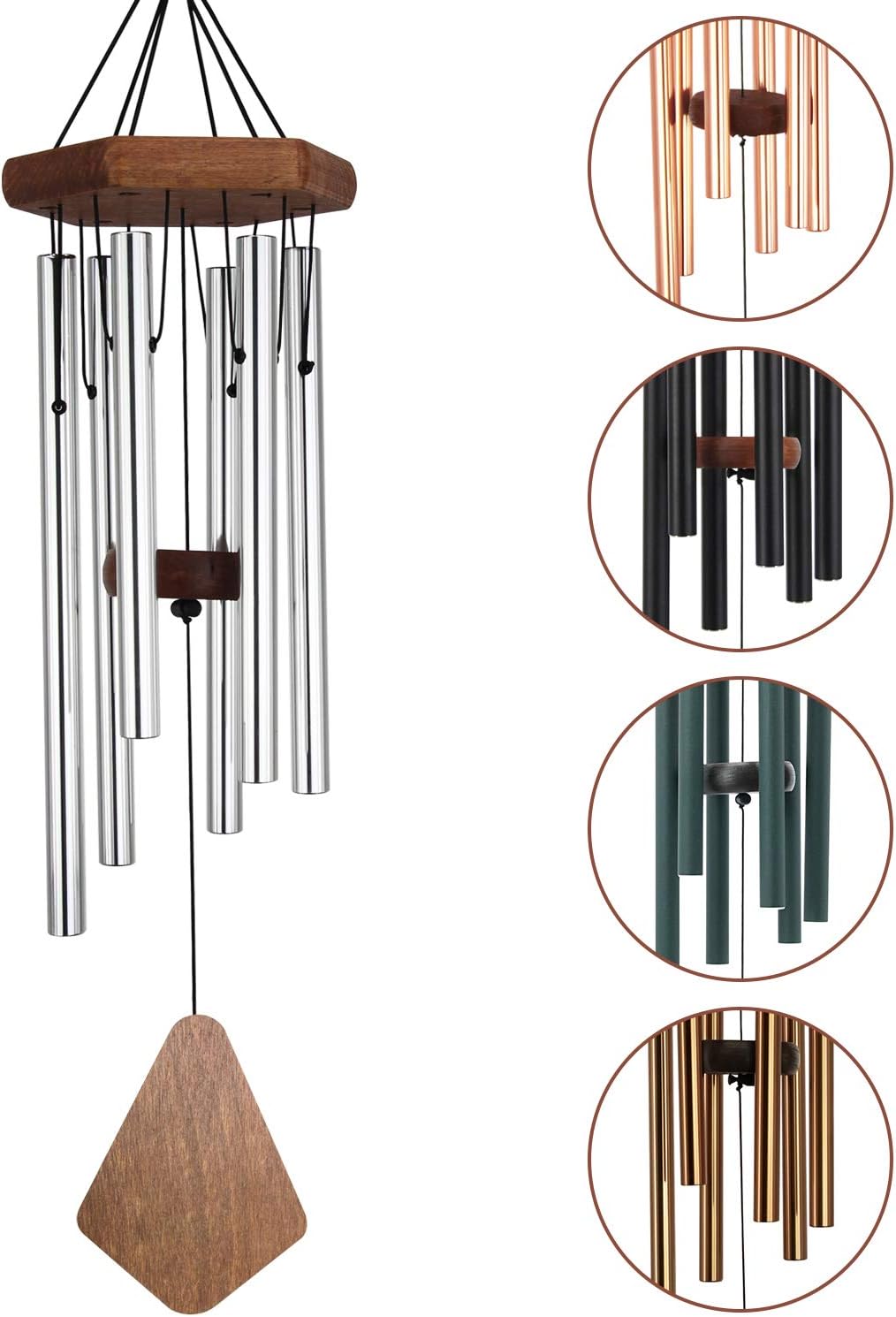 Wind Chime Outdoor, 28 Inches Medium Wind Chime with 6 Silver-Colored Aluminum Metal Tubes, Soothing Melodic Tone Musical Wind Chime for Home, Party, Garden, Décor