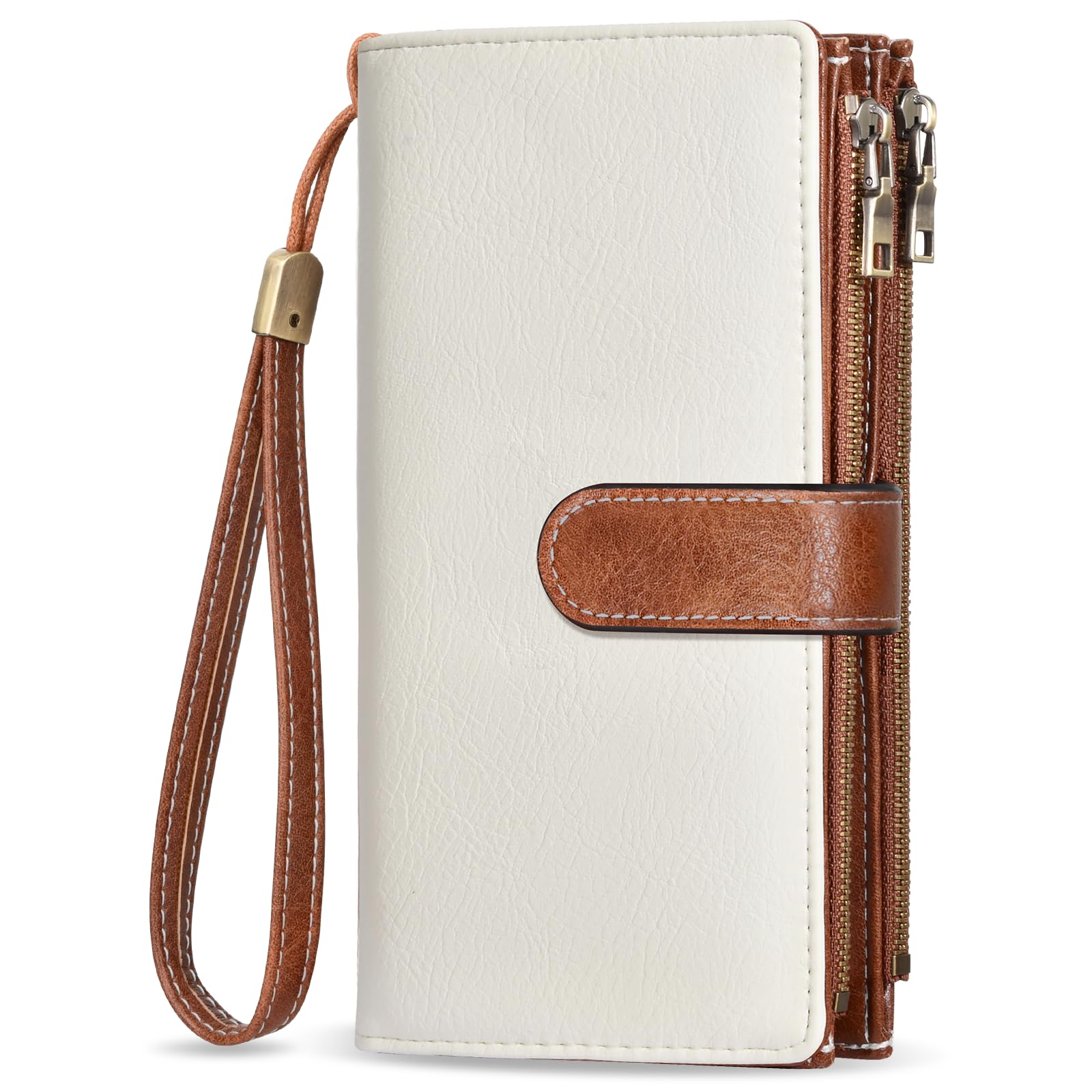 Carteras Mujer Grandes Monedero Piel PU Vintage Billetera Largo con 16 Ranuras Bloqueo RFID Carteras Mujer monederos Larga con Cremalleras y Correa de Muñeca