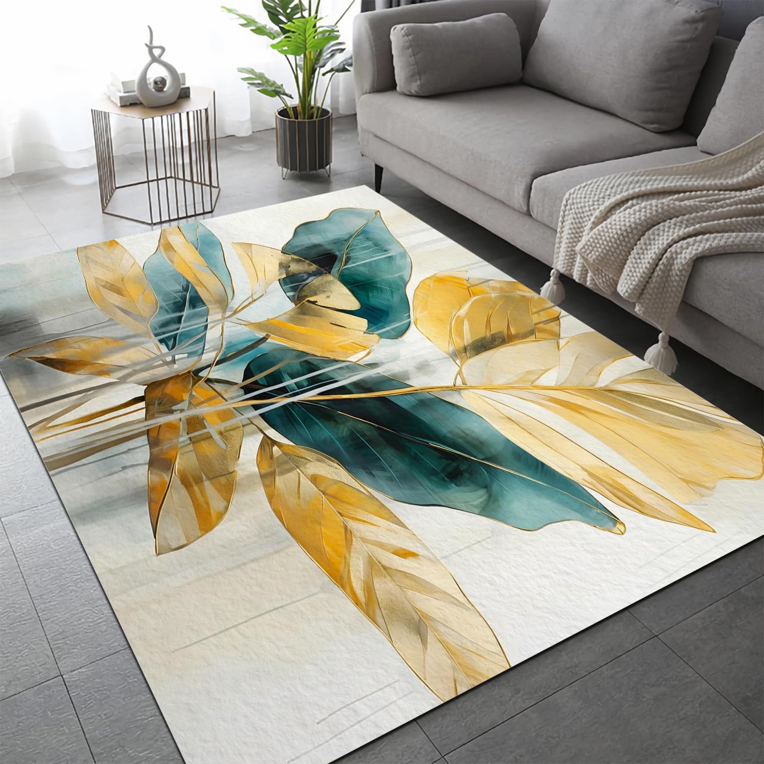 Tapis de Salon Plantes Tropicales 140x200 Moquette Lavable