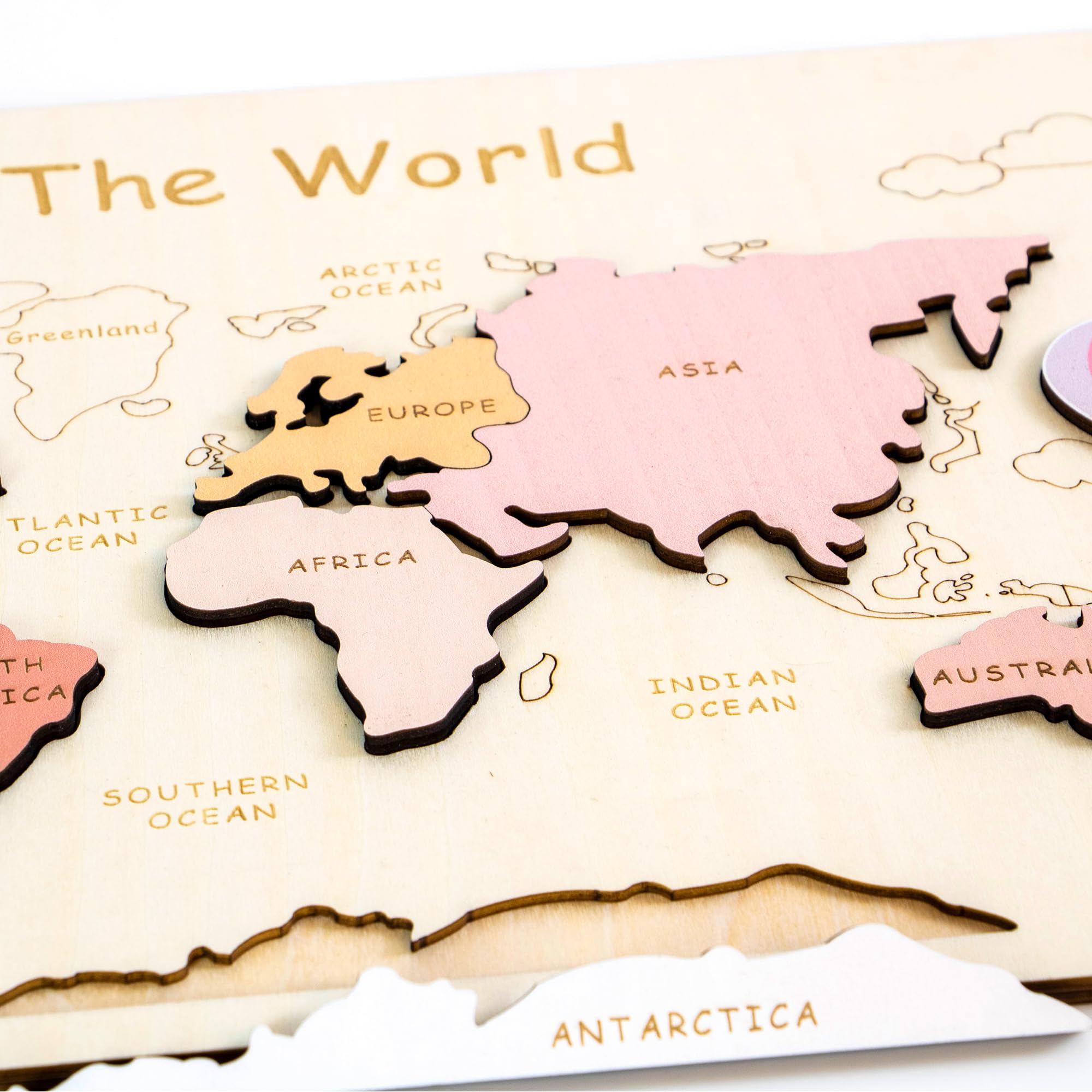 Montessori Land & Water Map With 25 Wooden Animals - Geography & Zoology Learning Mat For Kids 4-8 Years