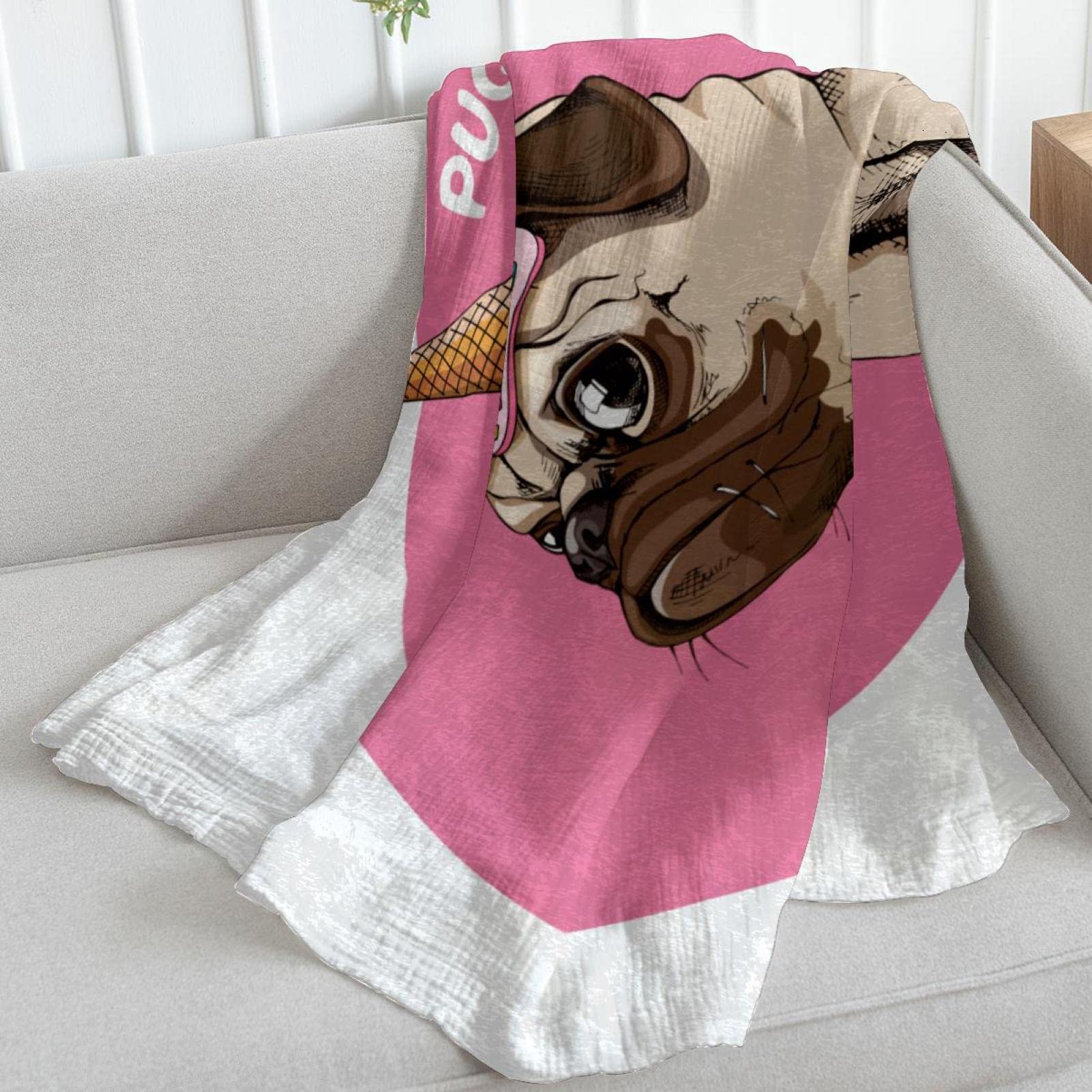 Pug Pugicorn Pies polarowy koc narzuta na kanapę sofę lub łóżko przytulne miękkie koce
