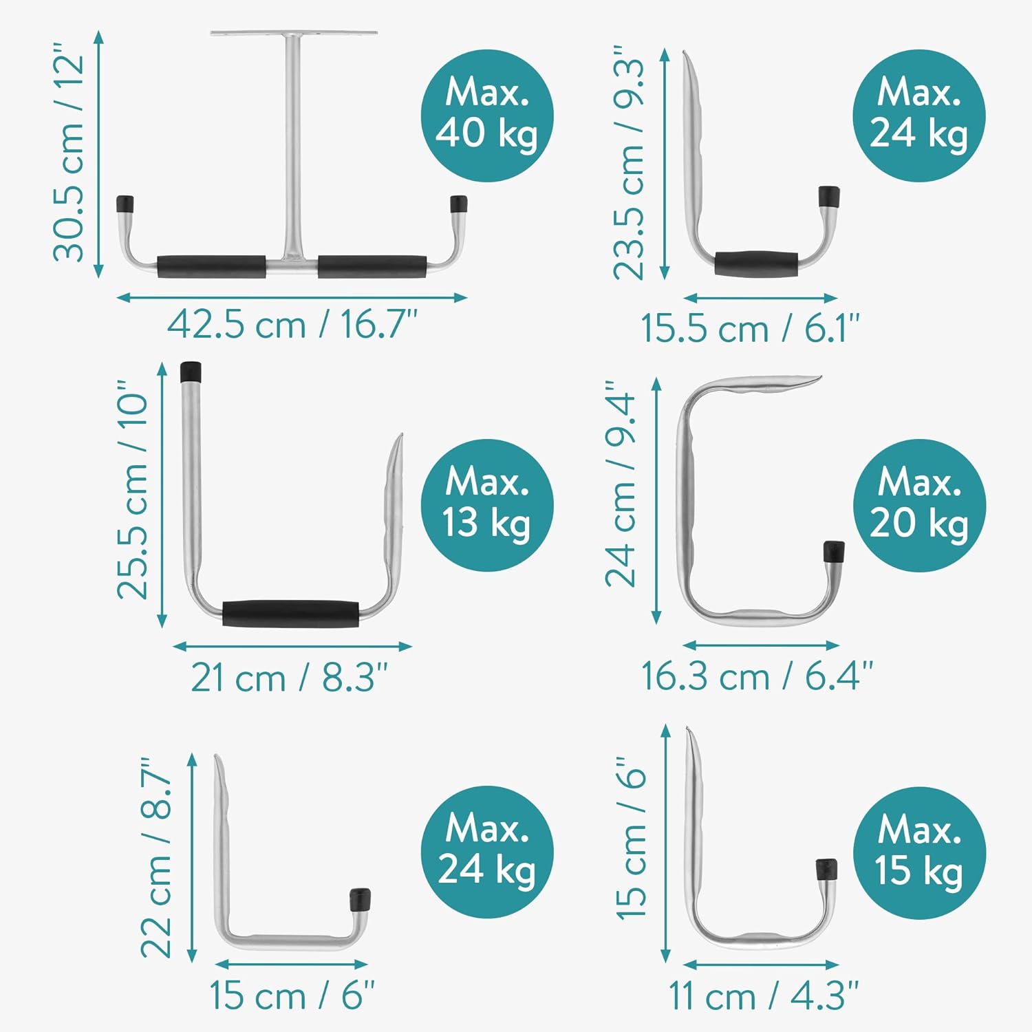 Navaris Garage Ceiling Hooks (Set of 12) - Heavy Duty Storage Hook Hangers Variety Pack for Hanging Bike, Ladder, Equipment - Overhead Ceiling Mount