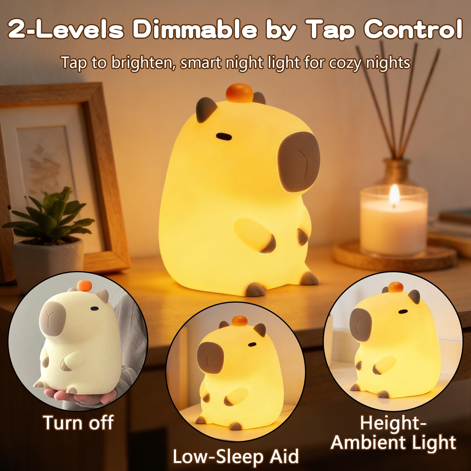 FAMIDUO Luce Notturna a Forma Di Capybara, ​​Luce Notturna Dimmerabile a 2 Livelli Per La Cameretta Dei Bambini, Luce da Lettura, Luminosità Regolabile Luce per Lettura