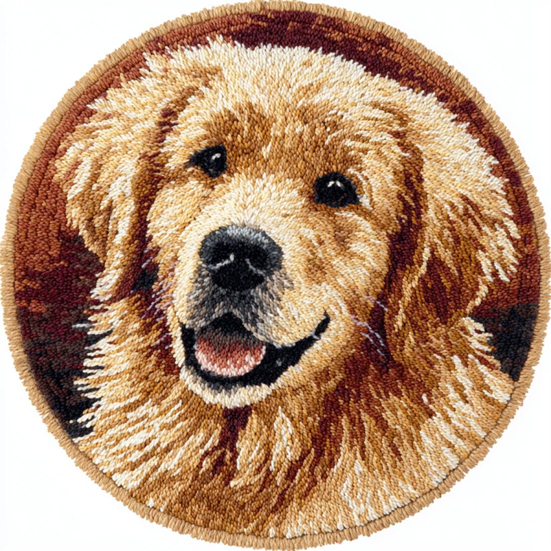 Rqwybcaxn DIY Latch Hook Rug Making Kits for Adults Animal Crochet Hooks Set Cartoon Golden Retriever 50x50cm Round Tapestry with Crochet Hook Living Room Craft Gift